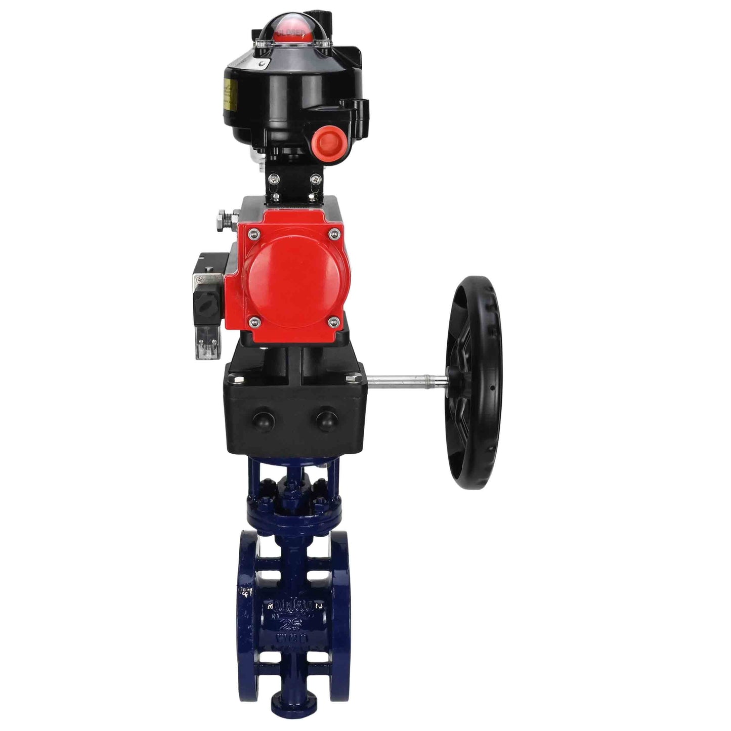 Water Butterfly Valve DNOVA WBV3EX-3432M-1W-F-ISO, body material - Carbon steel, disk material - Stainless steel AISI 316, seal - Metal, pneumatic actuator PA-DA double action, 4M310-08 24V, LSU APL-510N EX, handwheel MON, ATU AFC2000