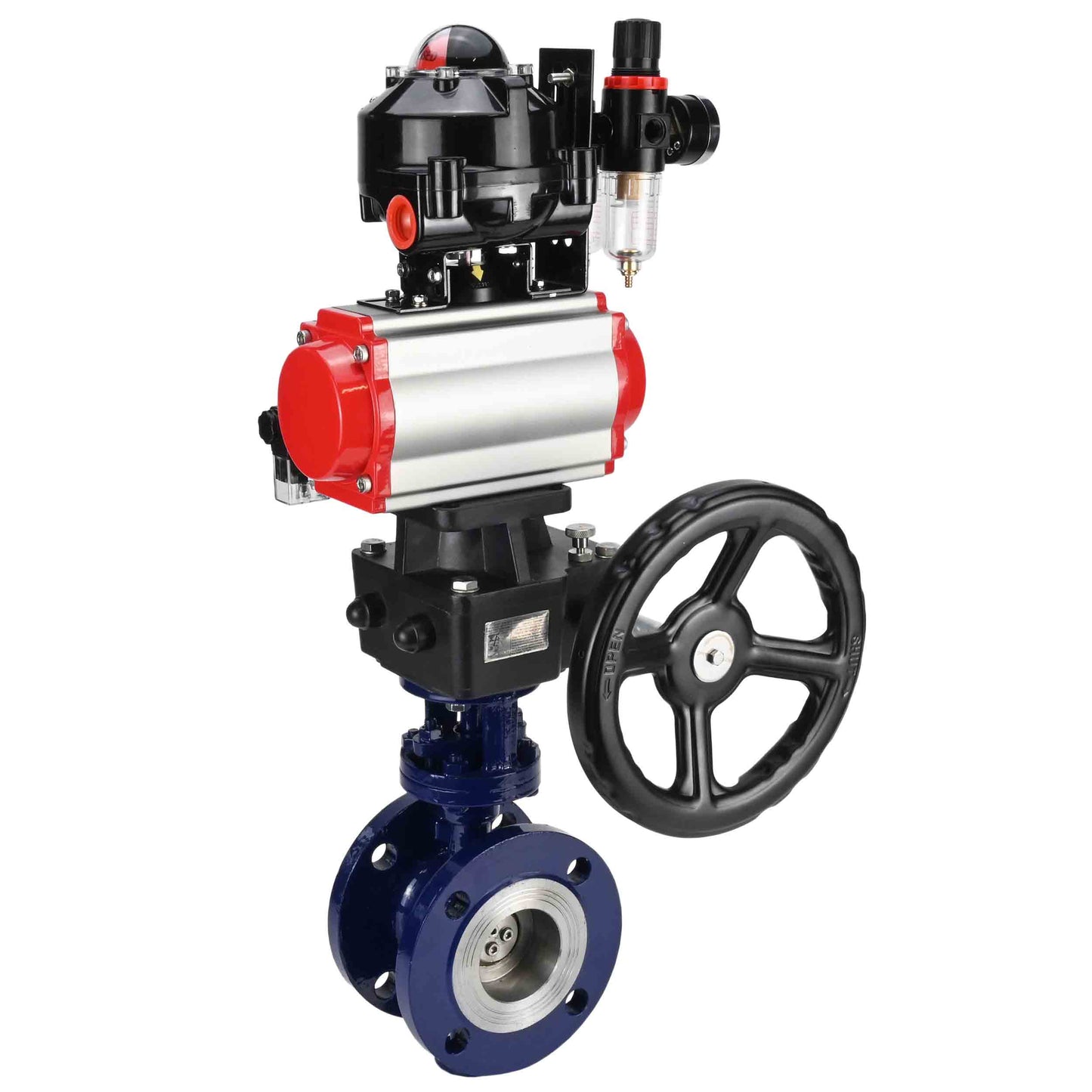 Water Butterfly Valve DNOVA WBV3EX-3432M-1W-F-ISO, body material - Carbon steel, disk material - Stainless steel AISI 316, seal - Metal, pneumatic actuator PA-DA double action, 4M310-08 24V, LSU APL-510N EX, handwheel MON, ATU AFC2000