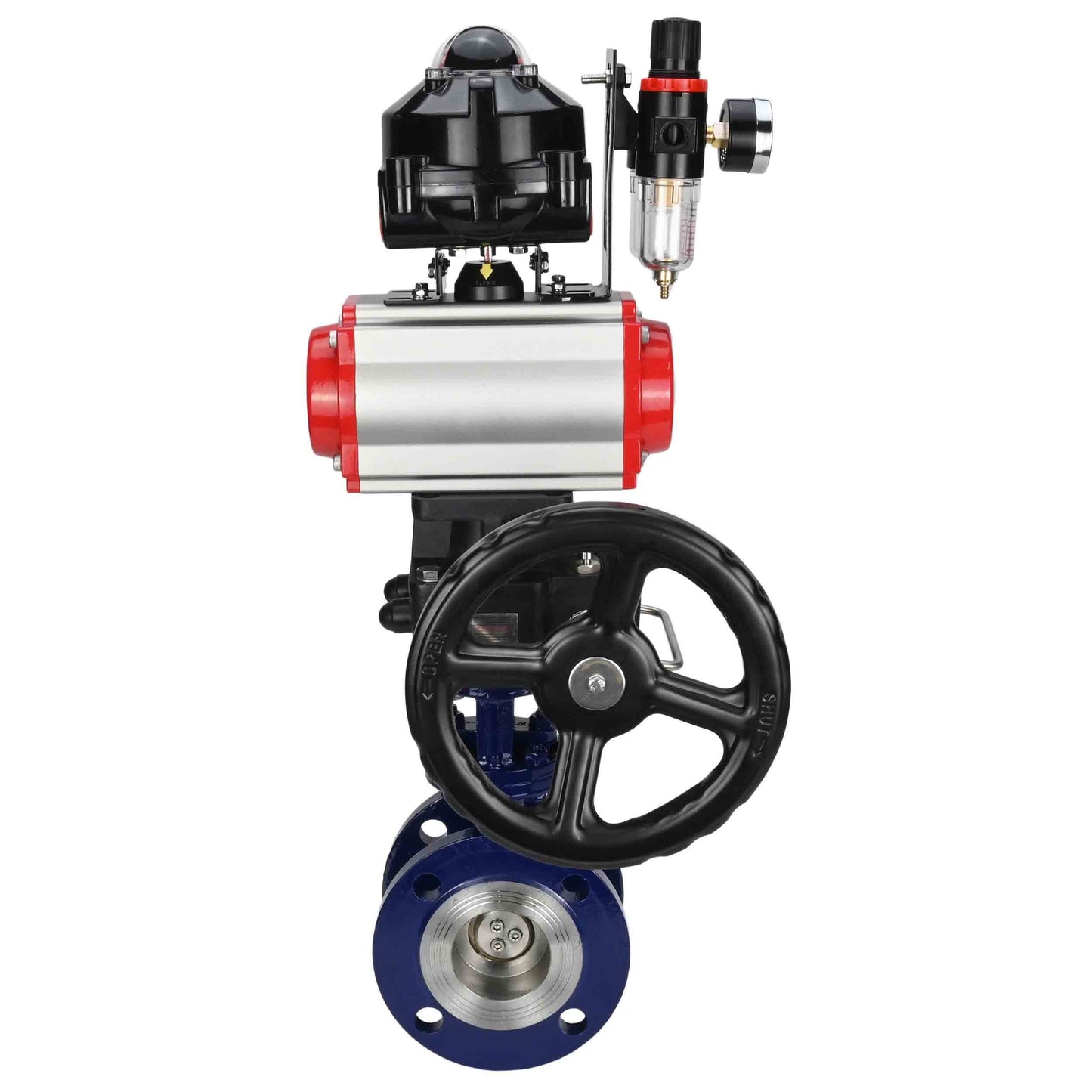 Water Butterfly Valve DNOVA WBV3EX-3432M-1W-F-ISO, body material - Carbon steel, disk material - Stainless steel AISI 316, seal - Metal, pneumatic actuator PA-DA double action, 4M310-08 24V, LSU APL-510N EX, handwheel MON, ATU AFC2000