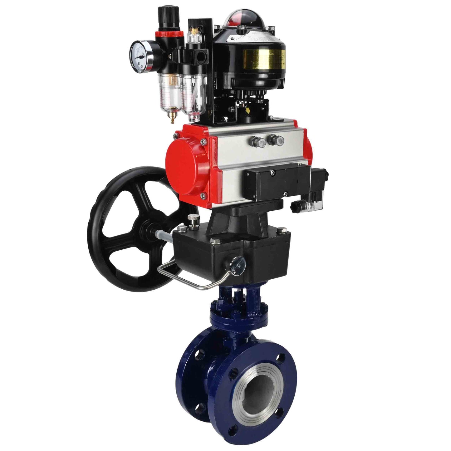 Water Butterfly Valve DNOVA WBV3EX-3432M-1W-F-ISO, body material - Carbon steel, disk material - Stainless steel AISI 316, seal - Metal, pneumatic actuator PA-DA double action, 4M310-08 24V, LSU APL-510N EX, handwheel MON, ATU AFC2000