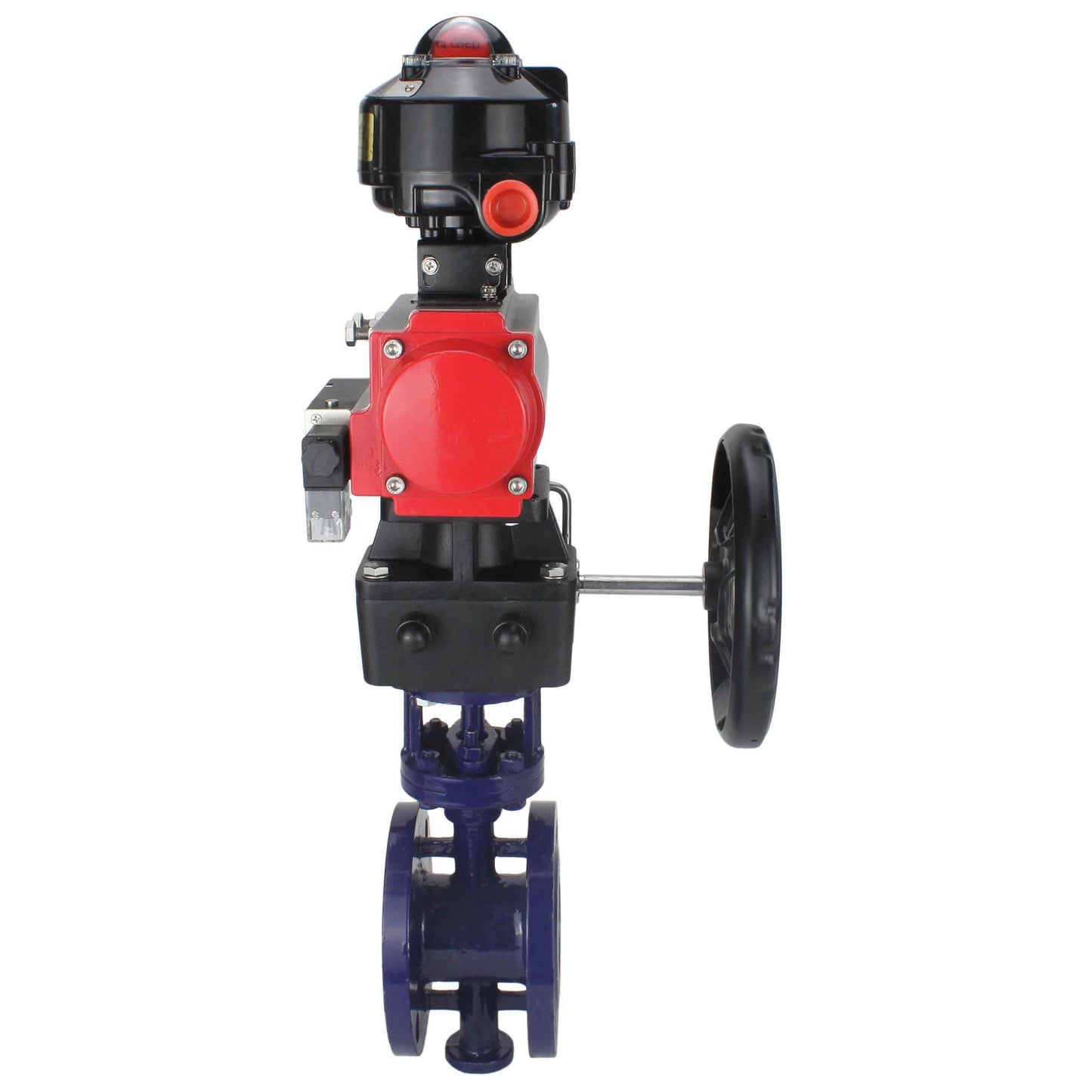 Water Butterfly Valve DNOVA WBV3EX-3432M-1W-F-ISO, body material - Carbon steel, disk material - Stainless steel AISI 316, seal - Metal, pneumatic actuator PA-DA double action, 4M310-08 24V, LSU APL-510N EX, handwheel MON