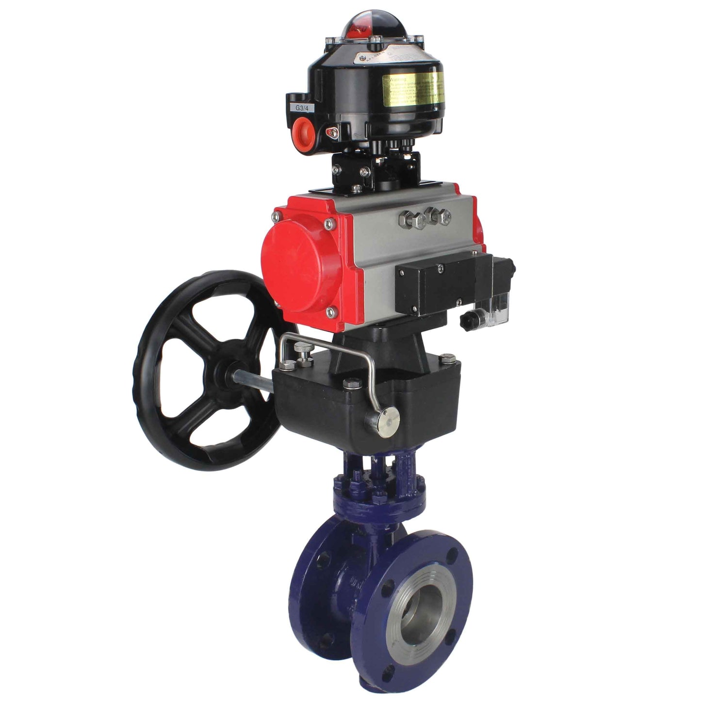 Water Butterfly Valve DNOVA WBV3EX-3432M-1W-F-ISO, body material - Carbon steel, disk material - Stainless steel AISI 316, seal - Metal, pneumatic actuator PA-DA double action, 4M310-08 24V, LSU APL-510N EX, handwheel MON