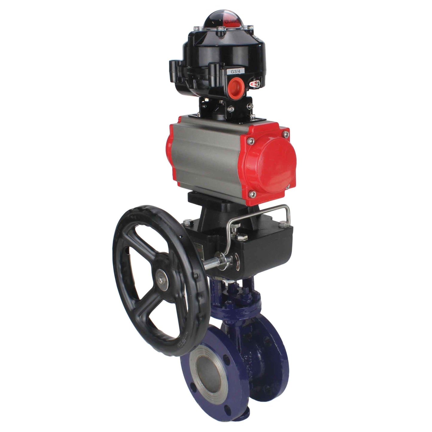 Water Butterfly Valve DNOVA WBV3EX-3432M-1W-F-ISO, body material - Carbon steel, disk material - Stainless steel AISI 316, seal - Metal, pneumatic actuator PA-DA double action, 4M310-08 24V, LSU APL-510N EX, handwheel MON