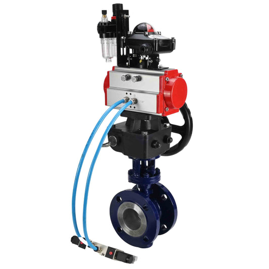Water Butterfly Valve DNOVA WBV3EX-3432M-1W-F-ISO, body material - Carbon steel, disk material - Stainless steel AISI 316, seal - Metal, pneumatic actuator PA-DA double action, 4V320-10 220V, LSU APL-210N, handwheel MON, ATU AFC2000