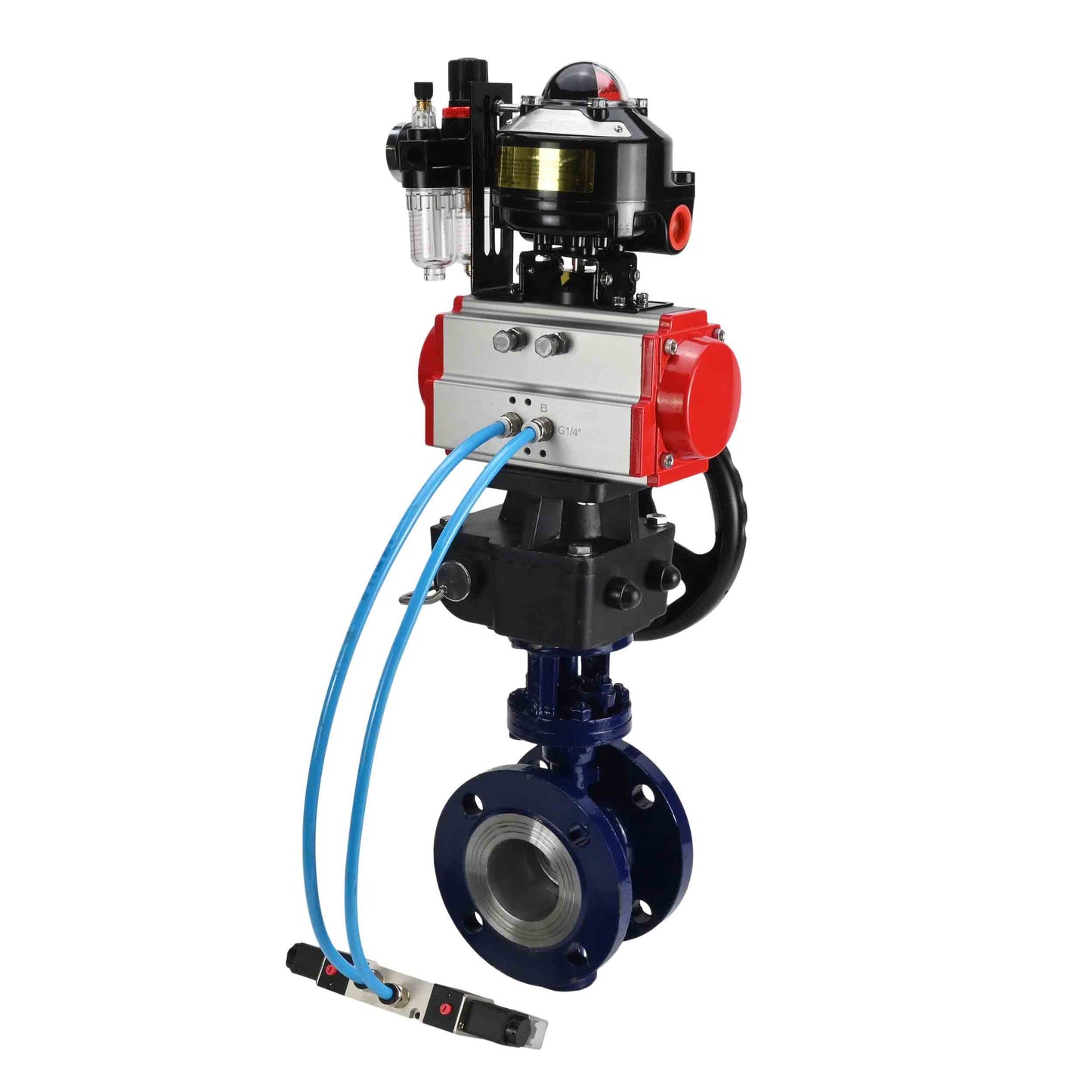Water Butterfly Valve DNOVA WBV3EX-3432M-1W-F-ISO, body material - Carbon steel, disk material - Stainless steel AISI 316, seal - Metal, pneumatic actuator PA-DA double action, 4V320-10 220V, LSU APL-510N EX, handwheel MON, ATU AFC2000