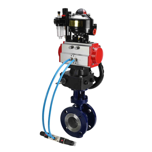 Water Butterfly Valve DNOVA WBV3EX-3432M-1W-F-ISO, body material - Carbon steel, disk material - Stainless steel AISI 316, seal - Metal, pneumatic actuator PA-DA double action, 4V320-10 220V, LSU APL-510N EX, handwheel MON, ATU AFC2000