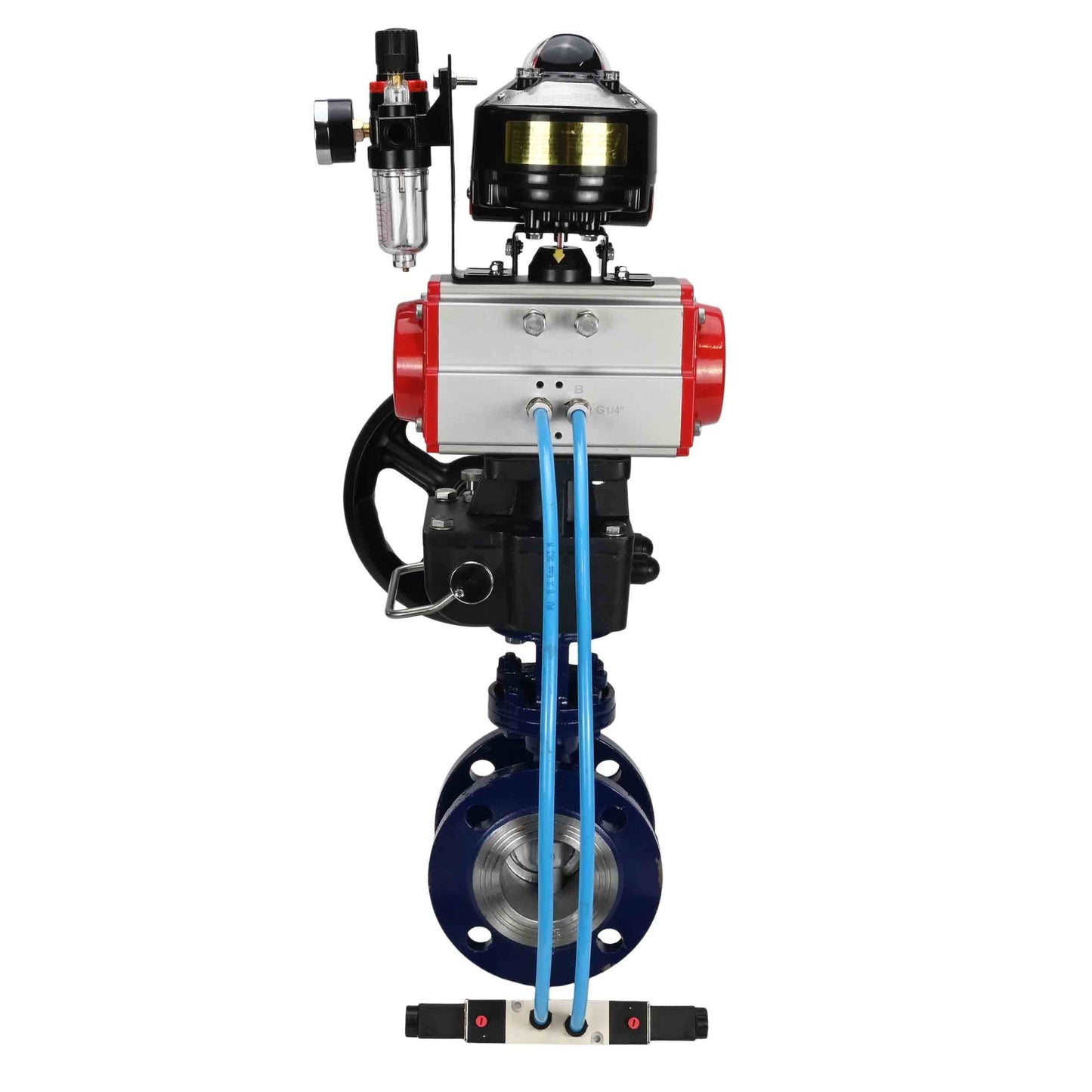 Water Butterfly Valve DNOVA WBV3EX-3432M-1W-F-ISO, body material - Carbon steel, disk material - Stainless steel AISI 316, seal - Metal, pneumatic actuator PA-DA double action, 4V320-10 220V, LSU APL-510N EX, handwheel MON, ATU AFC2000