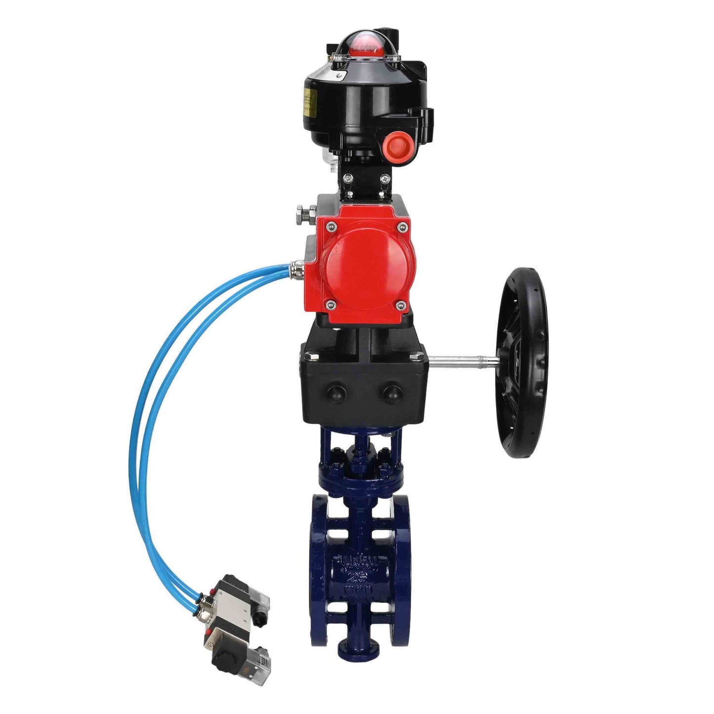 Water Butterfly Valve DNOVA WBV3EX-3432M-1W-F-ISO, body material - Carbon steel, disk material - Stainless steel AISI 316, seal - Metal, pneumatic actuator PA-DA double action, 4V320-10 220V, LSU APL-510N EX, handwheel MON, ATU AFC2000
