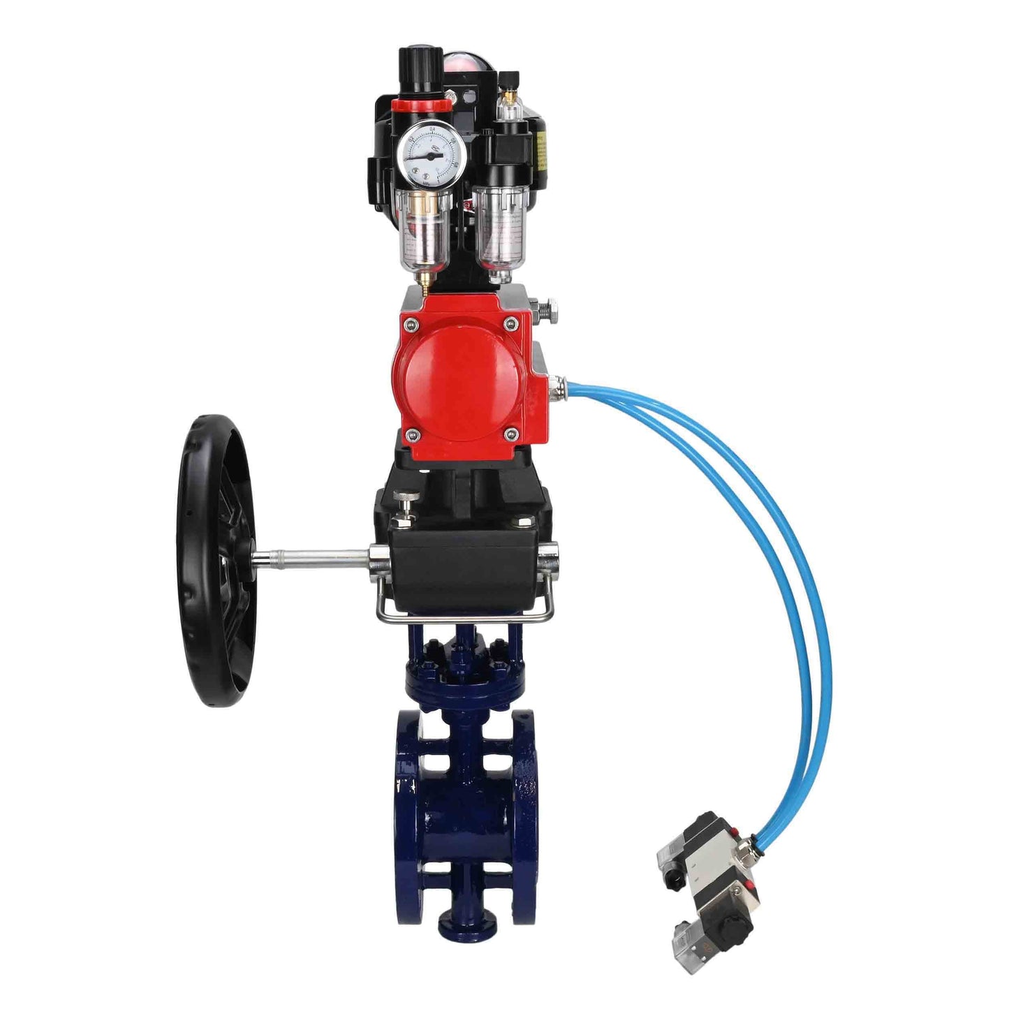 Water Butterfly Valve DNOVA WBV3EX-3432M-1W-F-ISO, body material - Carbon steel, disk material - Stainless steel AISI 316, seal - Metal, pneumatic actuator PA-DA double action, 4V320-10 220V, LSU APL-510N EX, handwheel MON, ATU AFC2000