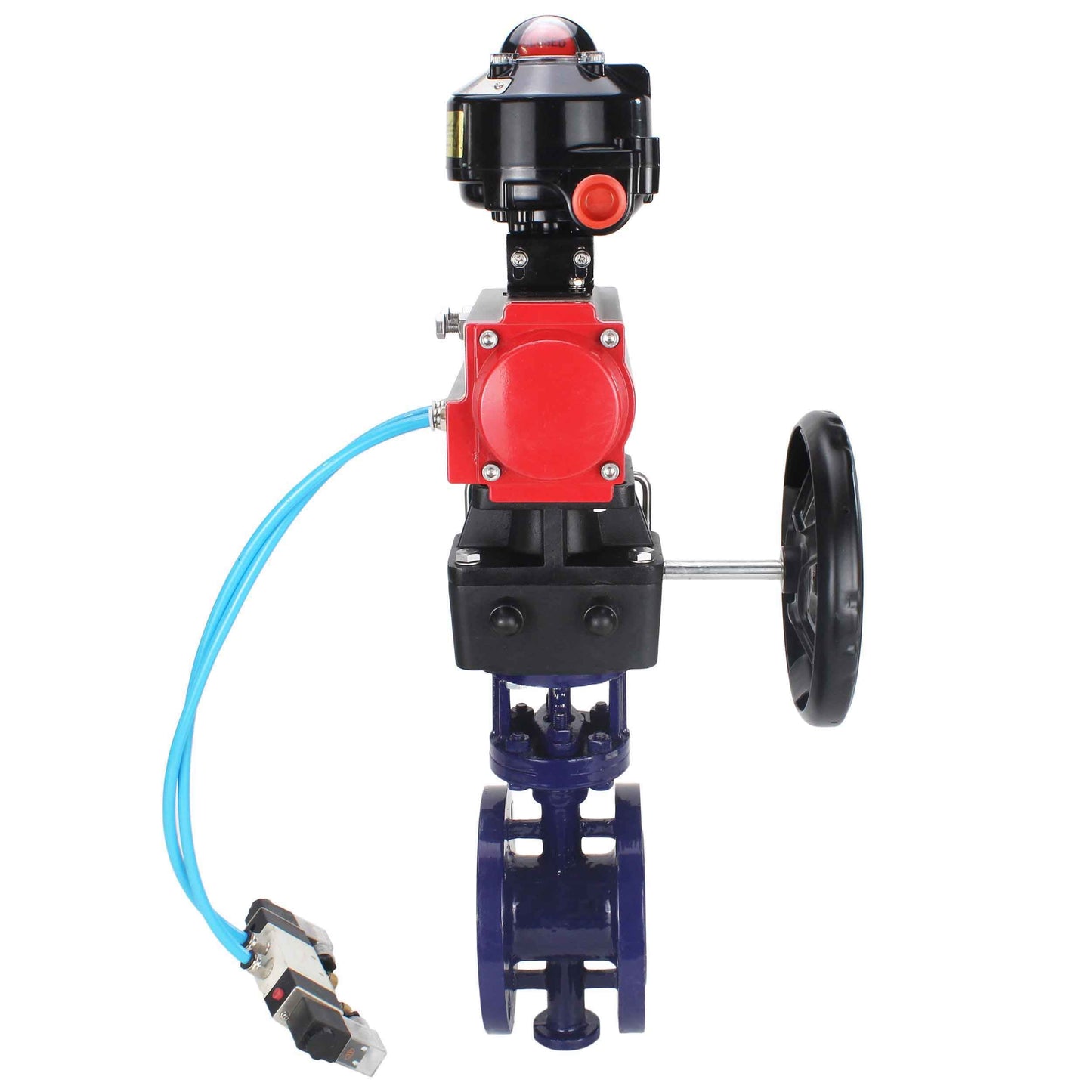 Water Butterfly Valve DNOVA WBV3EX-3432M-1W-F-ISO, body material - Carbon steel, disk material - Stainless steel AISI 316, seal - Metal, pneumatic actuator PA-DA double action, 4V320-08 220V, LSU APL-510N EX, handwheel MON