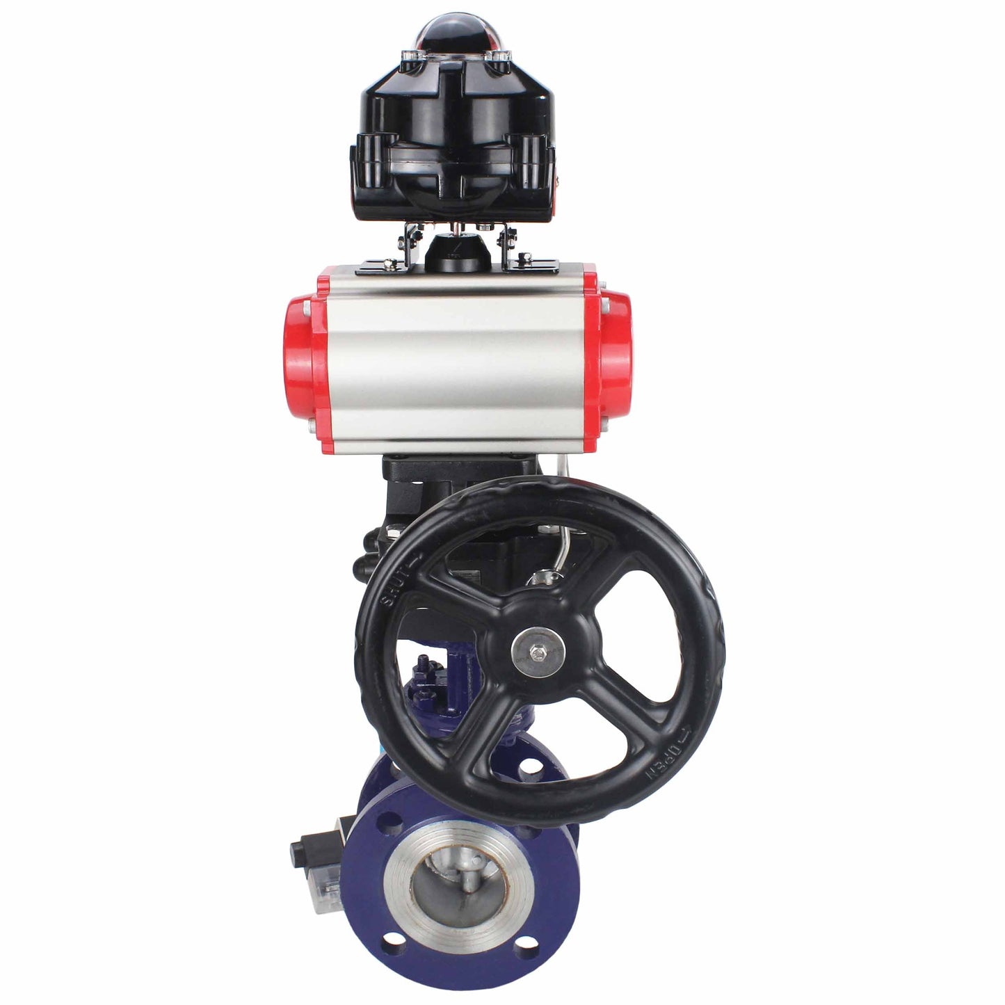 Water Butterfly Valve DNOVA WBV3EX-3432M-1W-F-ISO, body material - Carbon steel, disk material - Stainless steel AISI 316, seal - Metal, pneumatic actuator PA-DA double action, 4V320-08 220V, LSU APL-510N EX, handwheel MON