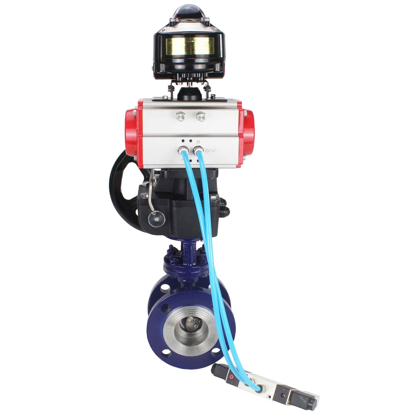 Water Butterfly Valve DNOVA WBV3EX-3432M-1W-F-ISO, body material - Carbon steel, disk material - Stainless steel AISI 316, seal - Metal, pneumatic actuator PA-DA double action, 4V320-08 220V, LSU APL-510N EX, handwheel MON