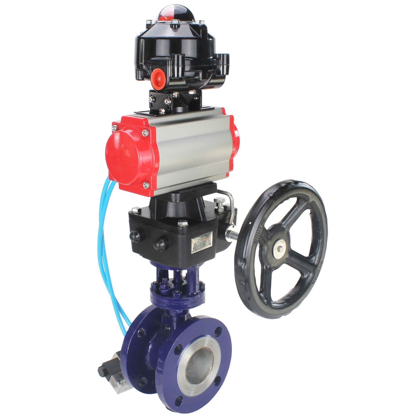 Water Butterfly Valve DNOVA WBV3EX-3432M-1W-F-ISO, body material - Carbon steel, disk material - Stainless steel AISI 316, seal - Metal, pneumatic actuator PA-DA double action, 4V320-08 220V, LSU APL-510N EX, handwheel MON