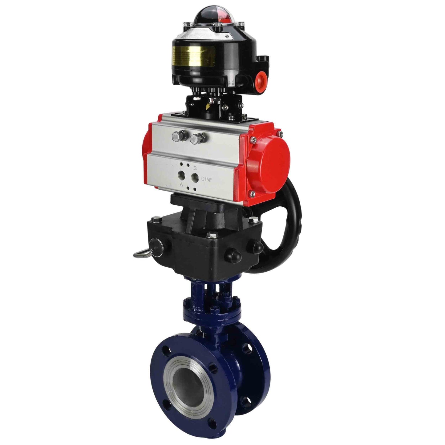 Water Butterfly Valve DNOVA WBV3EX-3432M-1W-F-ISO, body material - Carbon steel, disk material - Stainless steel AISI 316, seal - Metal, pneumatic actuator PA-DA double action, LSU APL-510N EX, handwheel MON