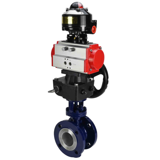 Water Butterfly Valve DNOVA WBV3EX-3432M-1W-F-ISO, body material - Carbon steel, disk material - Stainless steel AISI 316, seal - Metal, pneumatic actuator PA-DA double action, LSU APL-510N EX, handwheel MON