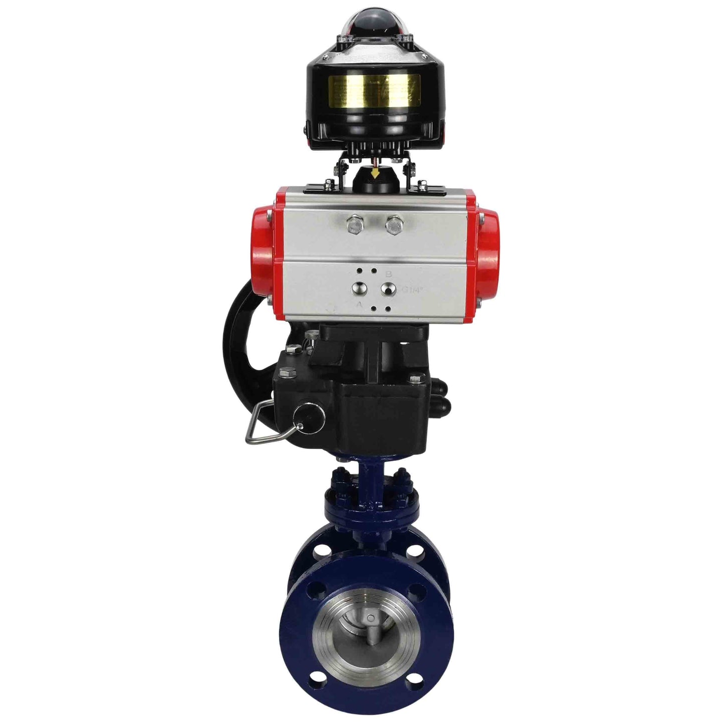 Water Butterfly Valve DNOVA WBV3EX-3432M-1W-F-ISO, body material - Carbon steel, disk material - Stainless steel AISI 316, seal - Metal, pneumatic actuator PA-DA double action, LSU APL-510N EX, handwheel MON