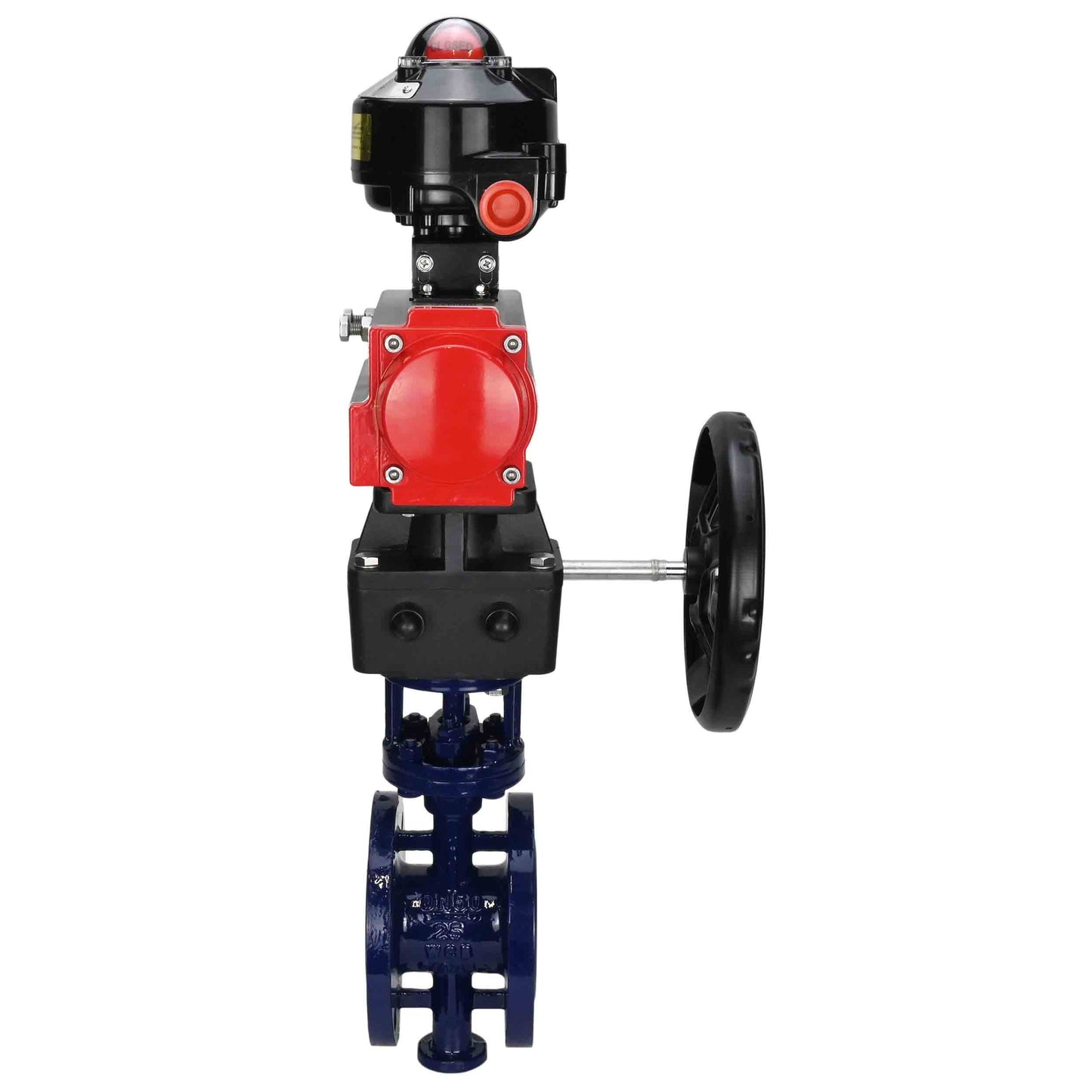 Water Butterfly Valve DNOVA WBV3EX-3432M-1W-F-ISO, body material - Carbon steel, disk material - Stainless steel AISI 316, seal - Metal, pneumatic actuator PA-DA double action, LSU APL-510N EX, handwheel MON