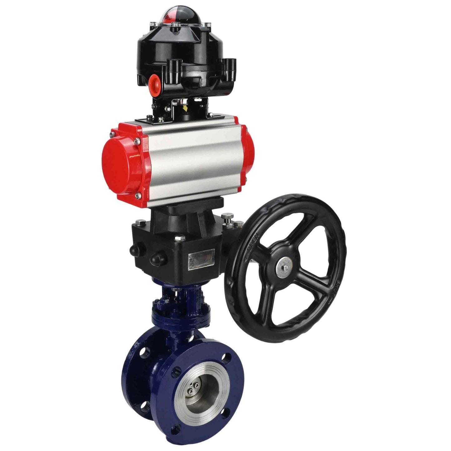 Water Butterfly Valve DNOVA WBV3EX-3432M-1W-F-ISO, body material - Carbon steel, disk material - Stainless steel AISI 316, seal - Metal, pneumatic actuator PA-DA double action, LSU APL-510N EX, handwheel MON