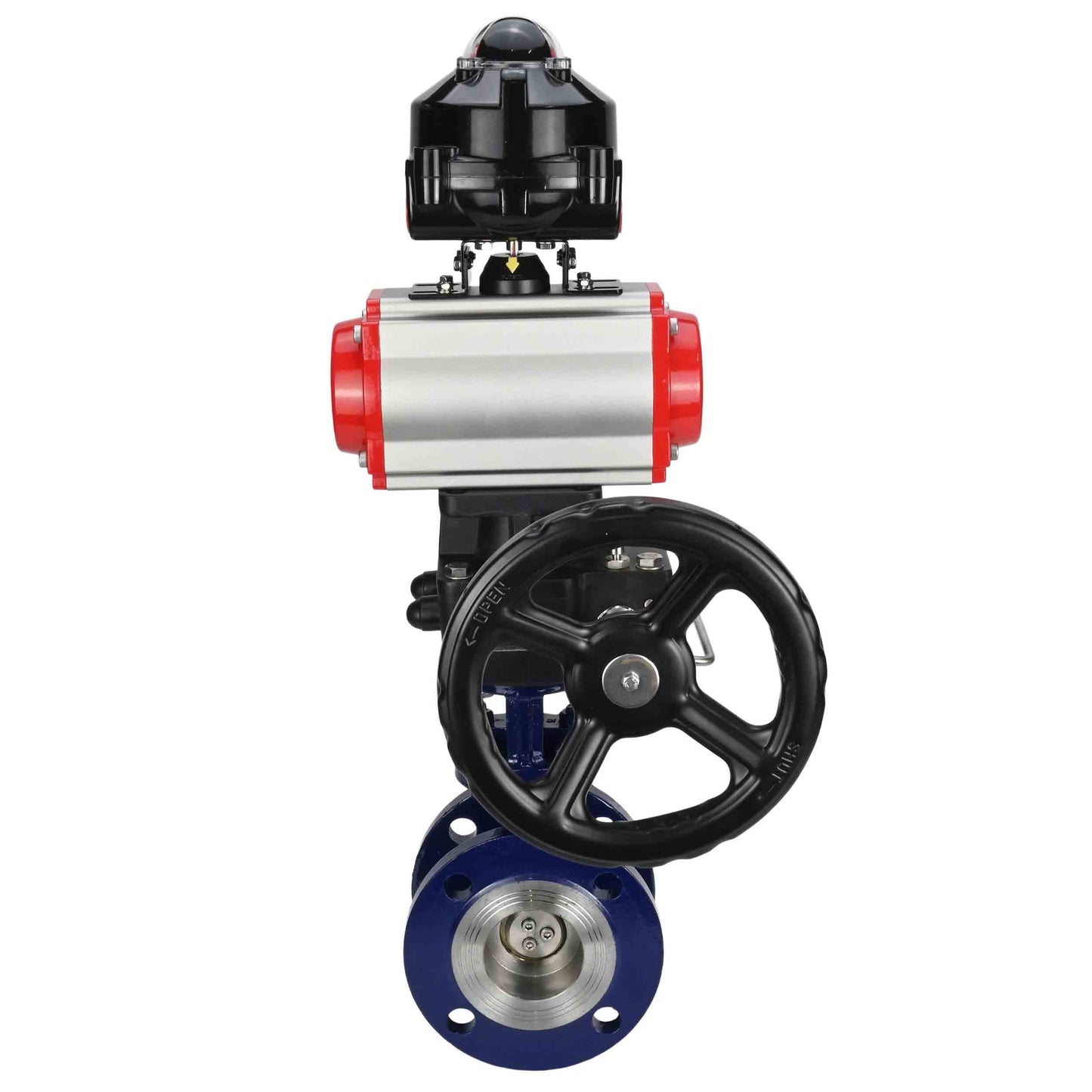 Water Butterfly Valve DNOVA WBV3EX-3432M-1W-F-ISO, body material - Carbon steel, disk material - Stainless steel AISI 316, seal - Metal, pneumatic actuator PA-DA double action, LSU APL-510N EX, handwheel MON