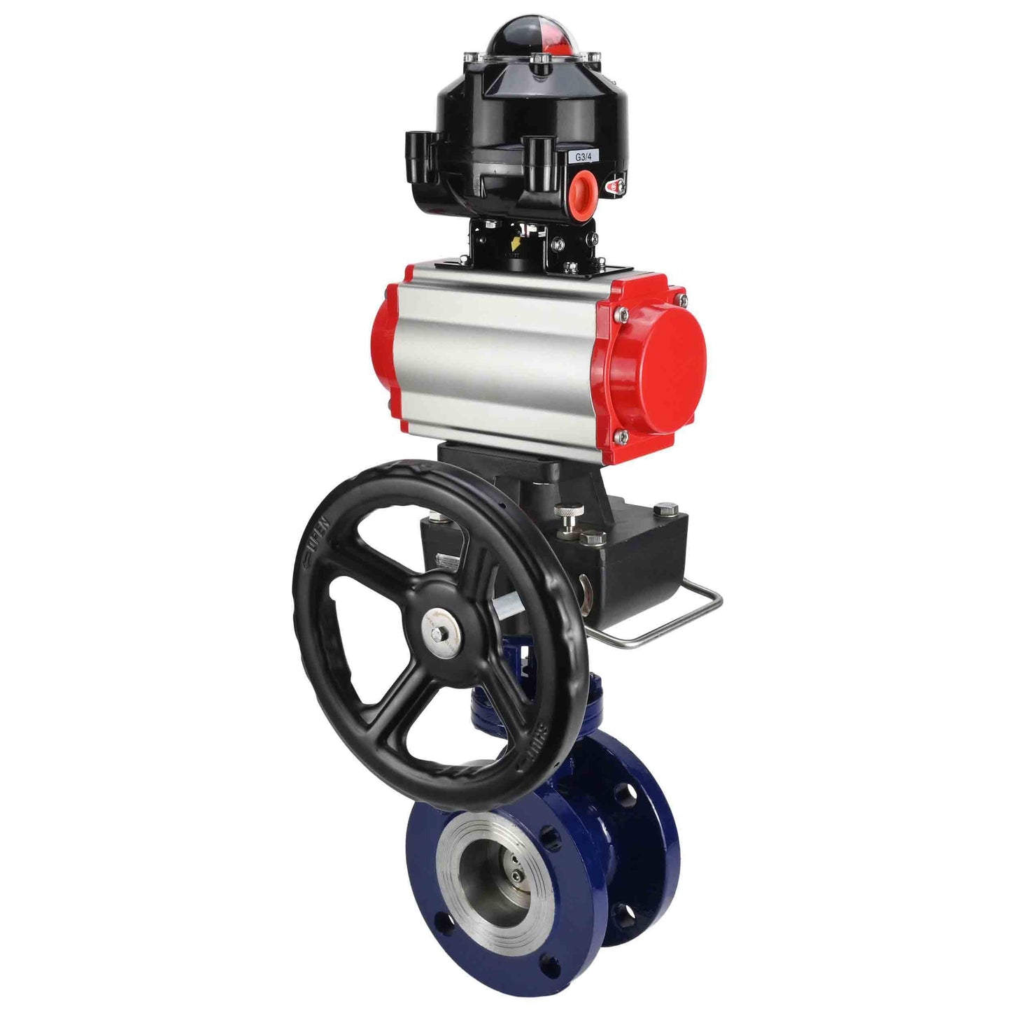 Water Butterfly Valve DNOVA WBV3EX-3432M-1W-F-ISO, body material - Carbon steel, disk material - Stainless steel AISI 316, seal - Metal, pneumatic actuator PA-DA double action, LSU APL-510N EX, handwheel MON
