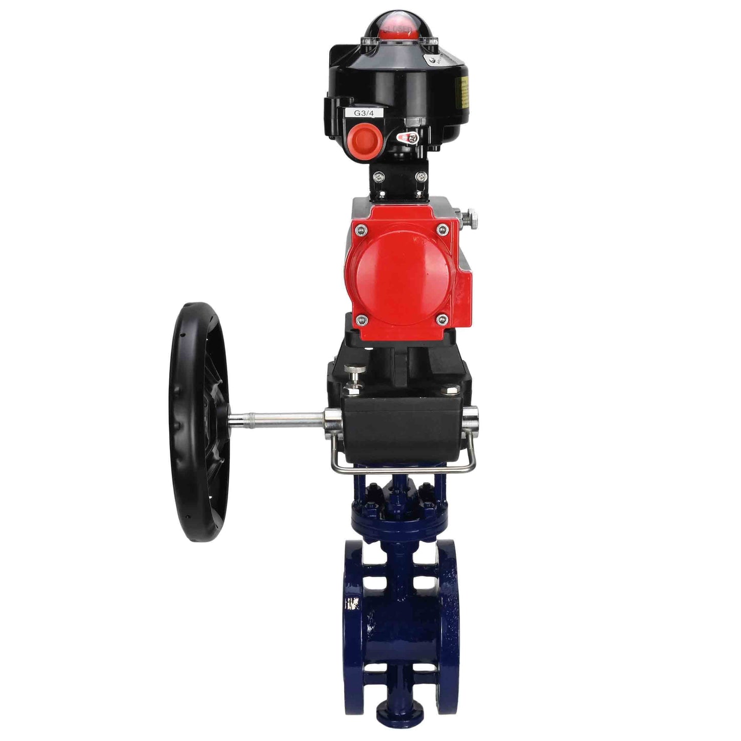 Water Butterfly Valve DNOVA WBV3EX-3432M-1W-F-ISO, body material - Carbon steel, disk material - Stainless steel AISI 316, seal - Metal, pneumatic actuator PA-DA double action, LSU APL-510N EX, handwheel MON