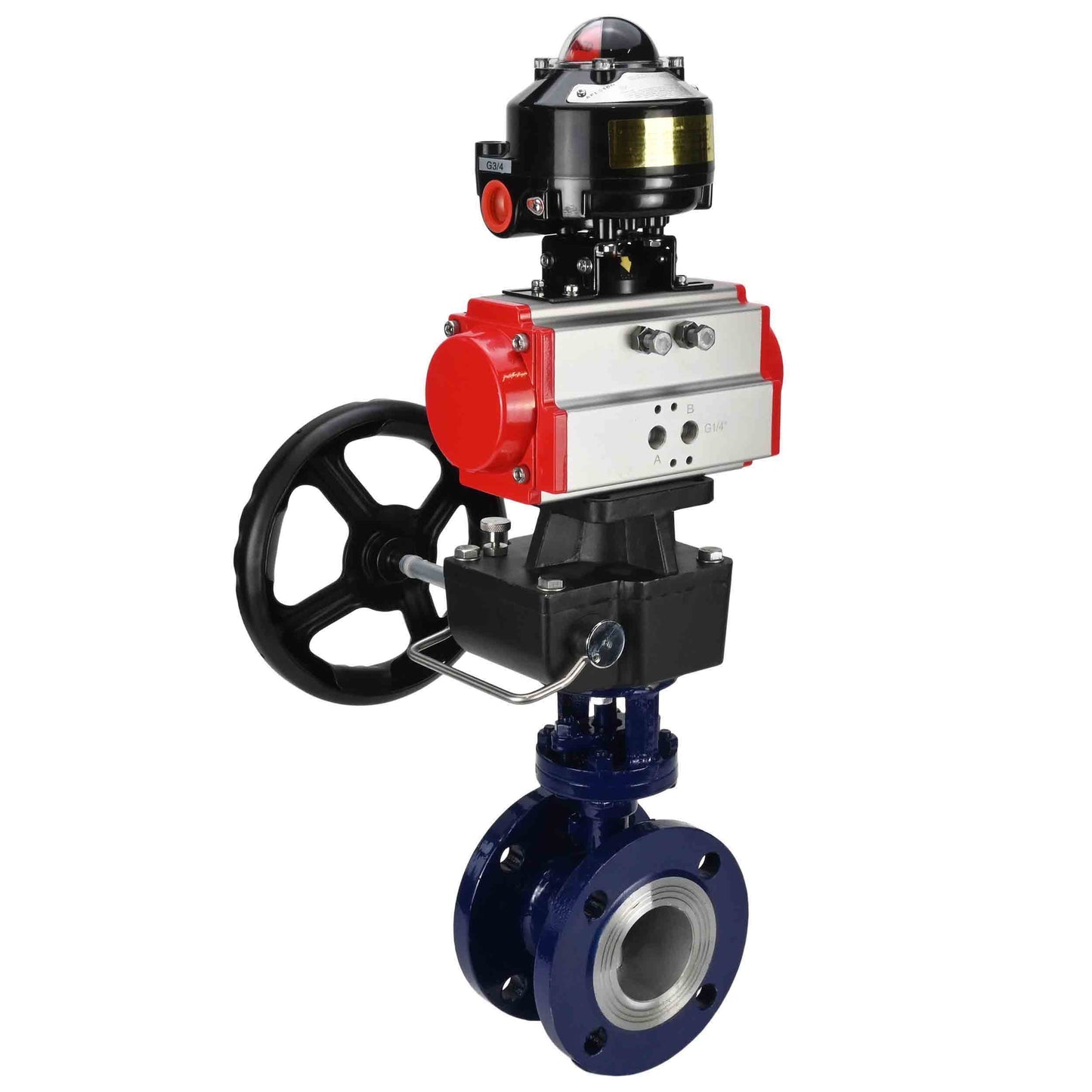 Water Butterfly Valve DNOVA WBV3EX-3432M-1W-F-ISO, body material - Carbon steel, disk material - Stainless steel AISI 316, seal - Metal, pneumatic actuator PA-DA double action, LSU APL-510N EX, handwheel MON