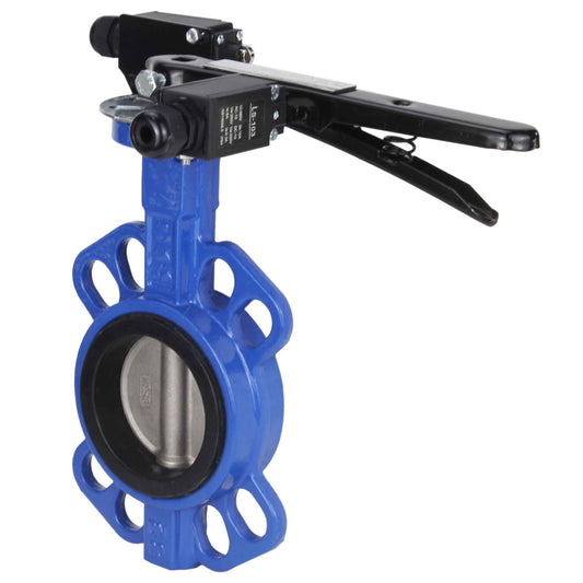 Water butterfly valve DNOVA GGG50-316L-EPDM body material - cast iron GGG50, disk material - stainless steel AISI 316L, seal - EPDM with handle, with two LS-103 250V limit switches and a bracket for mounting the limit switches