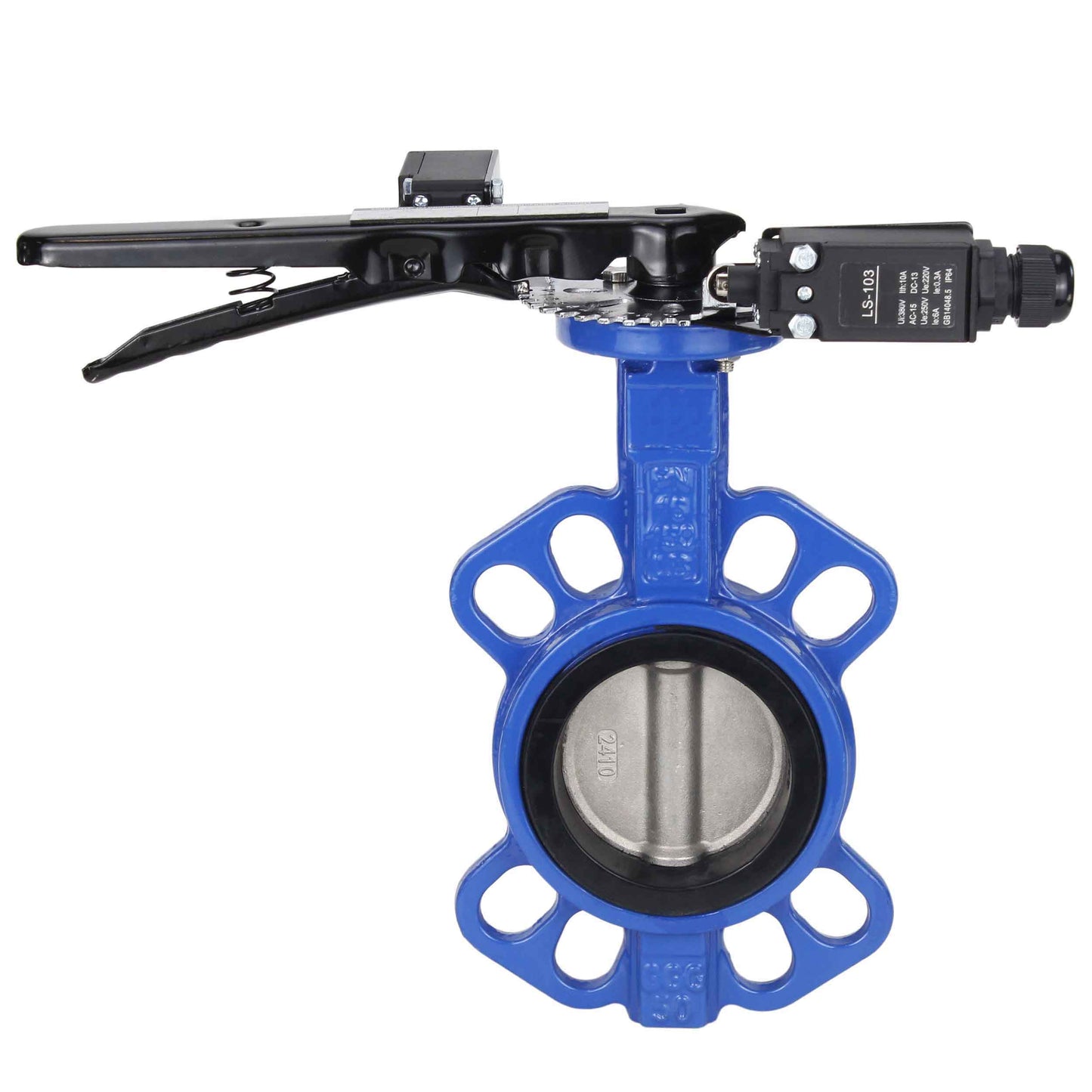 Water butterfly valve DNOVA GGG50-316L-EPDM body material - cast iron GGG50, disk material - stainless steel AISI 316L, seal - EPDM with handle, with two LS-103 250V limit switches and a bracket for mounting the limit switches