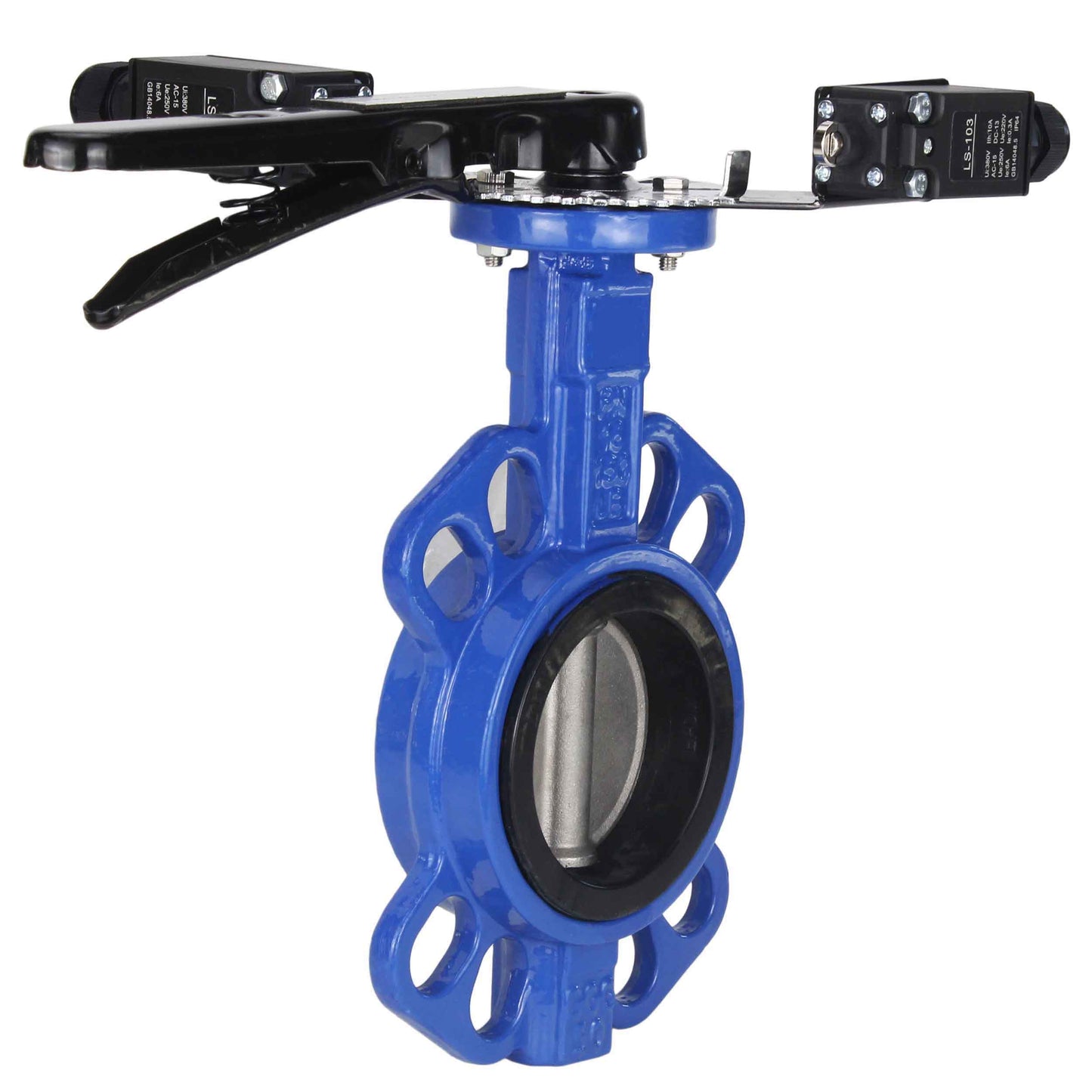 Water butterfly valve DNOVA GGG50-316L-EPDM body material - cast iron GGG50, disk material - stainless steel AISI 316L, seal - EPDM with handle, with two LS-103 250V limit switches and a bracket for mounting the limit switches