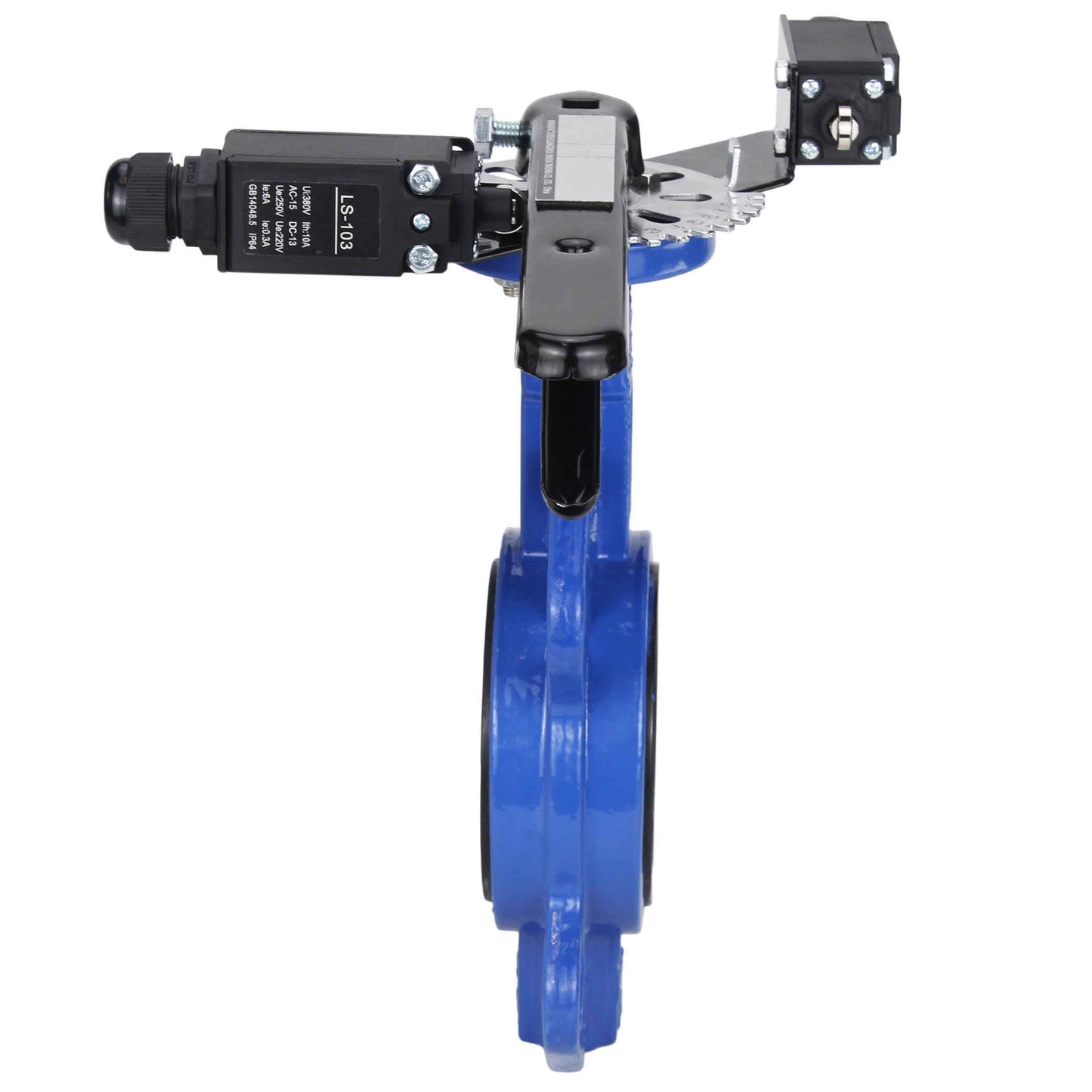 Water butterfly valve DNOVA GGG50-316L-EPDM body material - cast iron GGG50, disk material - stainless steel AISI 316L, seal - EPDM with handle, with two LS-103 250V limit switches and a bracket for mounting the limit switches