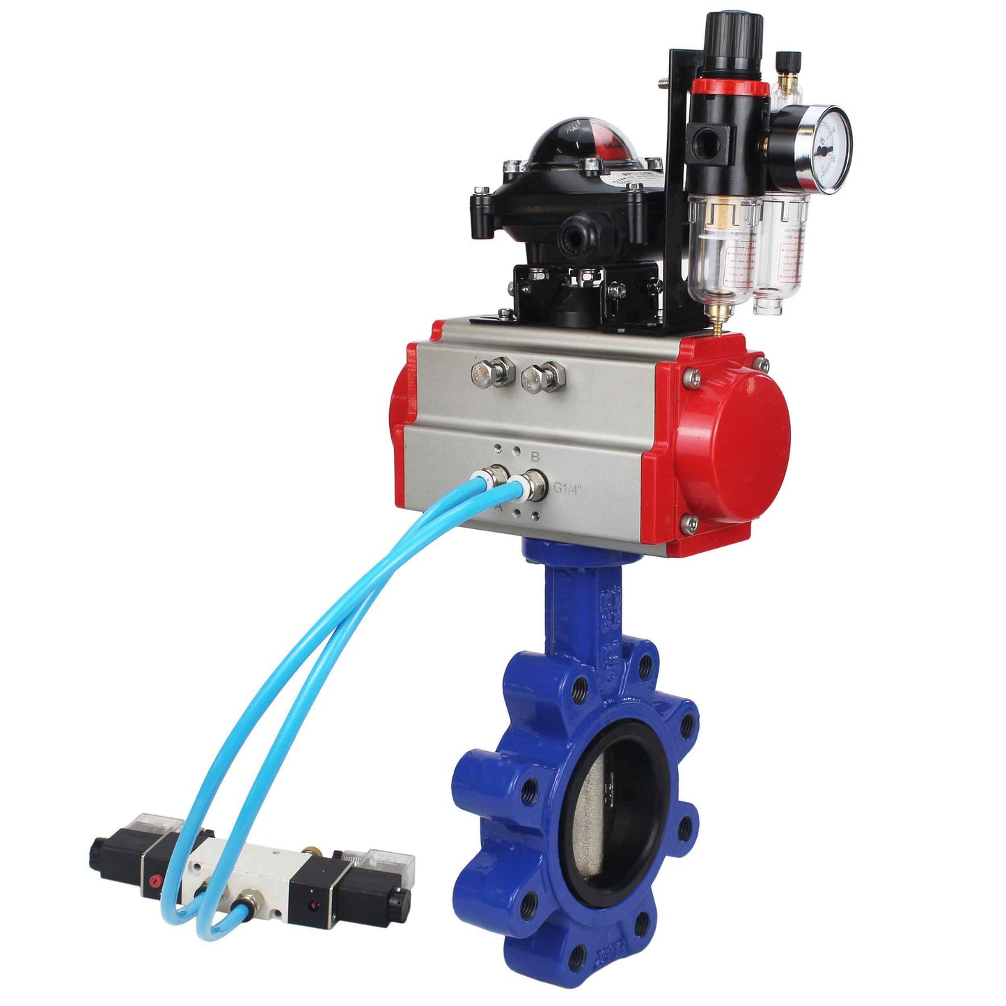 Water Butterfly Valve DNOVA WBV1616E-2W-Fb-H, body material - cast iron QT450, disk material - cast iron QT450, seal - EPDM, pneumatic actuator PA-DA double action, 4V320-10 220V, LSU APL-210N, ATU AFC2000