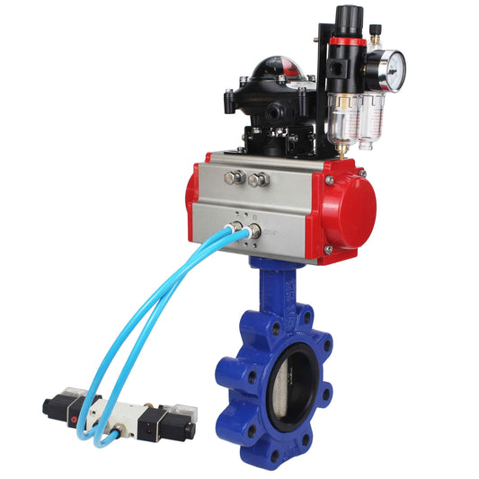 Water Butterfly Valve DNOVA WBV1616E-2W-Fb-H, body material - cast iron QT450, disk material - cast iron QT450, seal - EPDM, pneumatic actuator PA-SA with return springs, 4V320-08 220V, LSU APL-210N, ATU AFC2000