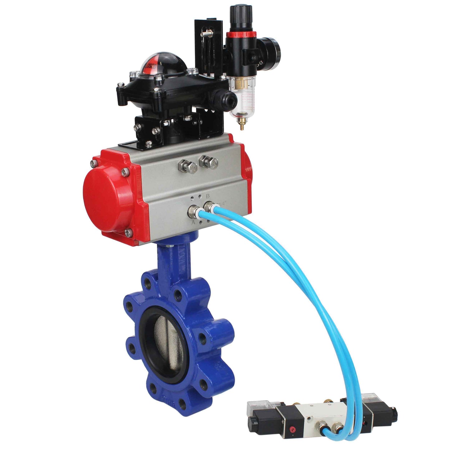 Water Butterfly Valve DNOVA WBV1616E-2W-Fb-H, body material - cast iron QT450, disk material - cast iron QT450, seal - EPDM, pneumatic actuator PA-DA double action, 4V320-10 220V, LSU APL-210N, ATU AFC2000