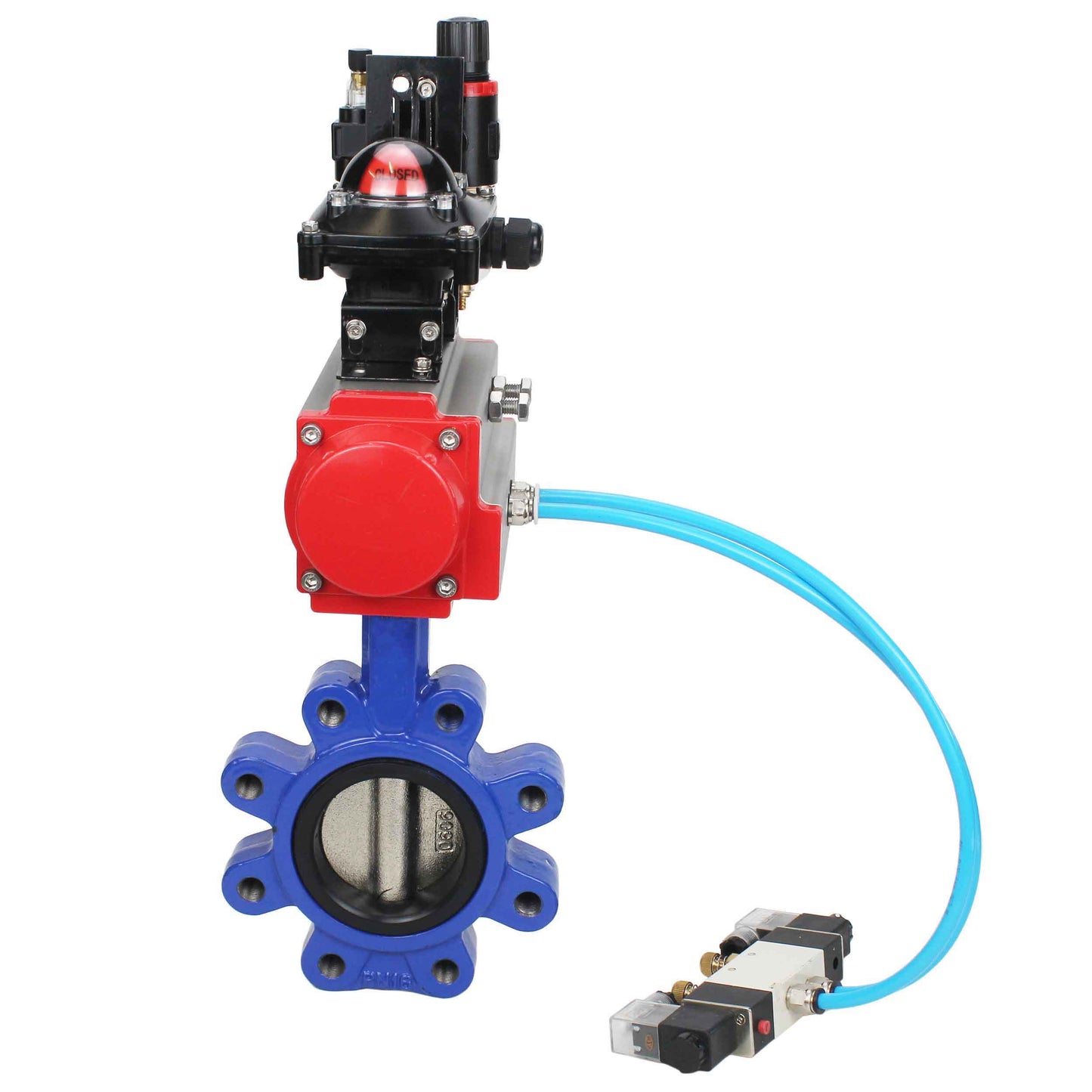Water Butterfly Valve DNOVA WBV1616E-2W-Fb-H, body material - cast iron QT450, disk material - cast iron QT450, seal - EPDM, pneumatic actuator PA-DA double action, 4V320-10 220V, LSU APL-210N, ATU AFC2000