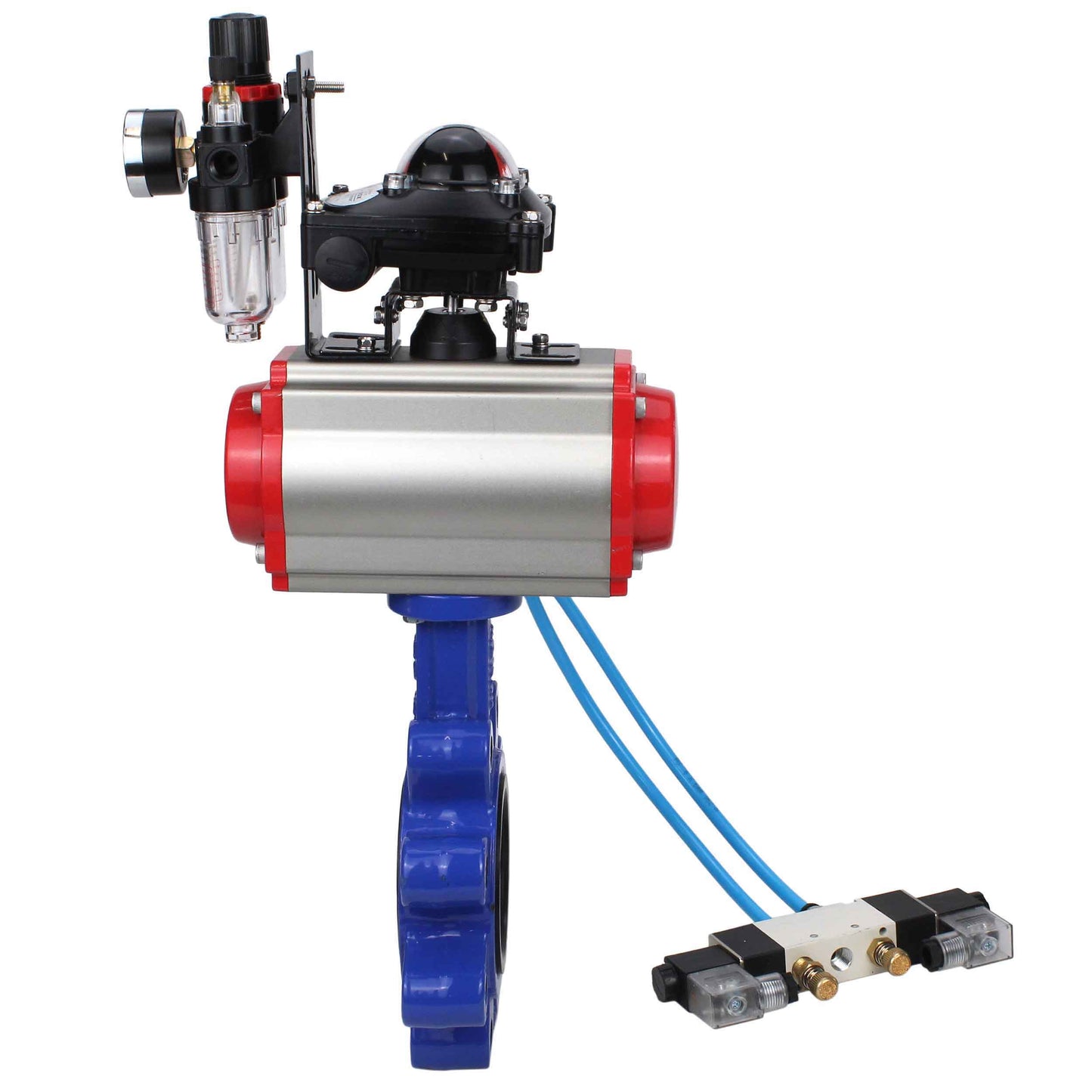 Water Butterfly Valve DNOVA WBV1616E-2W-Fb-H, body material - cast iron QT450, disk material - cast iron QT450, seal - EPDM, pneumatic actuator PA-DA double action, 4V320-10 220V, LSU APL-210N, ATU AFC2000