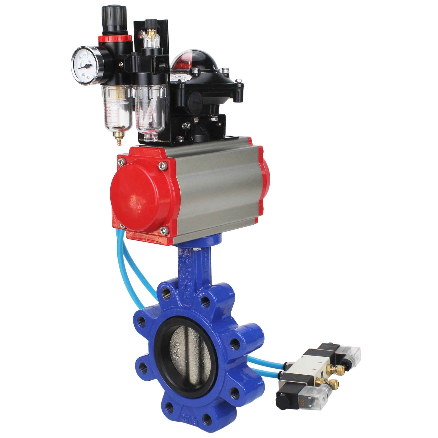 Water Butterfly Valve DNOVA WBV1616E-2W-Fb-H, body material - cast iron QT450, disk material - cast iron QT450, seal - EPDM, pneumatic actuator PA-DA double action, 4V320-10 220V, LSU APL-210N, ATU AFC2000