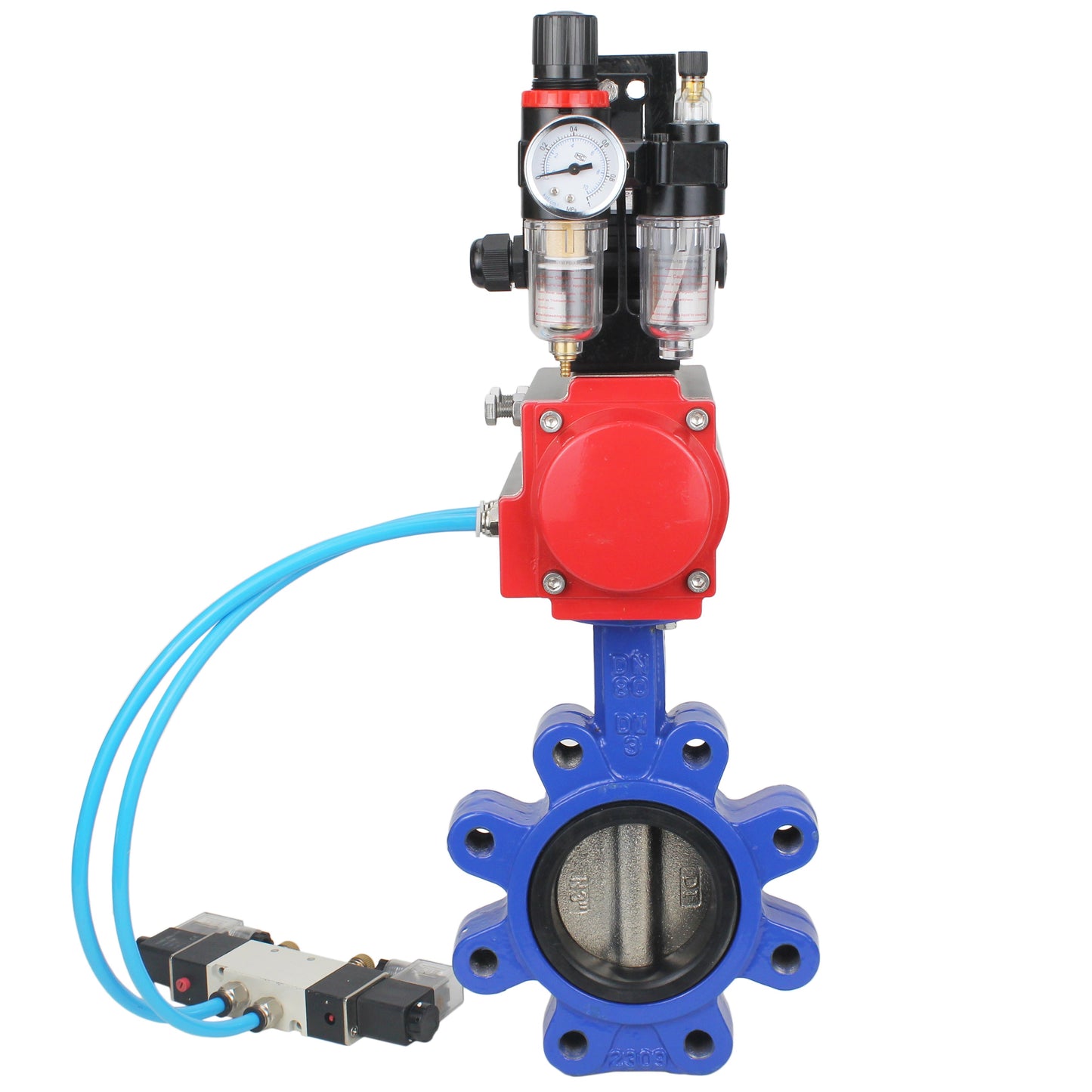 Water Butterfly Valve DNOVA WBV1616E-2W-Fb-H, body material - cast iron QT450, disk material - cast iron QT450, seal - EPDM, pneumatic actuator PA-DA double action, 4V320-10 220V, LSU APL-210N, ATU AFC2000