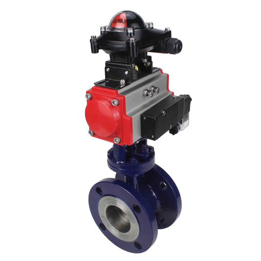 Water Butterfly Valve DNOVA WBV3EX-3432M-1W-F-ISO, body material - Carbon steel, disk material - Stainless steel AISI 316, seal - Metal, pneumatic actuator PA-SA with return springs, 4M310-08 220V, LSU APL-210N