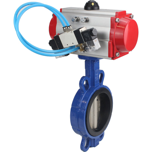 Water Butterfly Valve DNOVA WBV1413E-2W-Fb-H, body material - cast iron GGG50, disk material - cast iron GGG40, seal - EPDM, with pneumatic actuator with return springs PA-SA, 4V320-10 220V