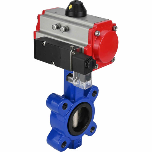 Water Butterfly Valve DNOVA WBV1616E-2W-Fb-H, body material - cast iron QT450, disk material - cast iron QT450, seal - EPDM, pneumatic actuator PA-SA with return springs, 4M310-08 NAMUR 24V