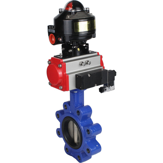 Water Butterfly Valve DNOVA WBV1616E-2W-Fb-H, body material - cast iron QT450, disk material - cast iron QT450, seal - EPDM, pneumatic actuator PA-SA with return springs, 4M310-08 NAMUR 220V, LSU APL-510N EX