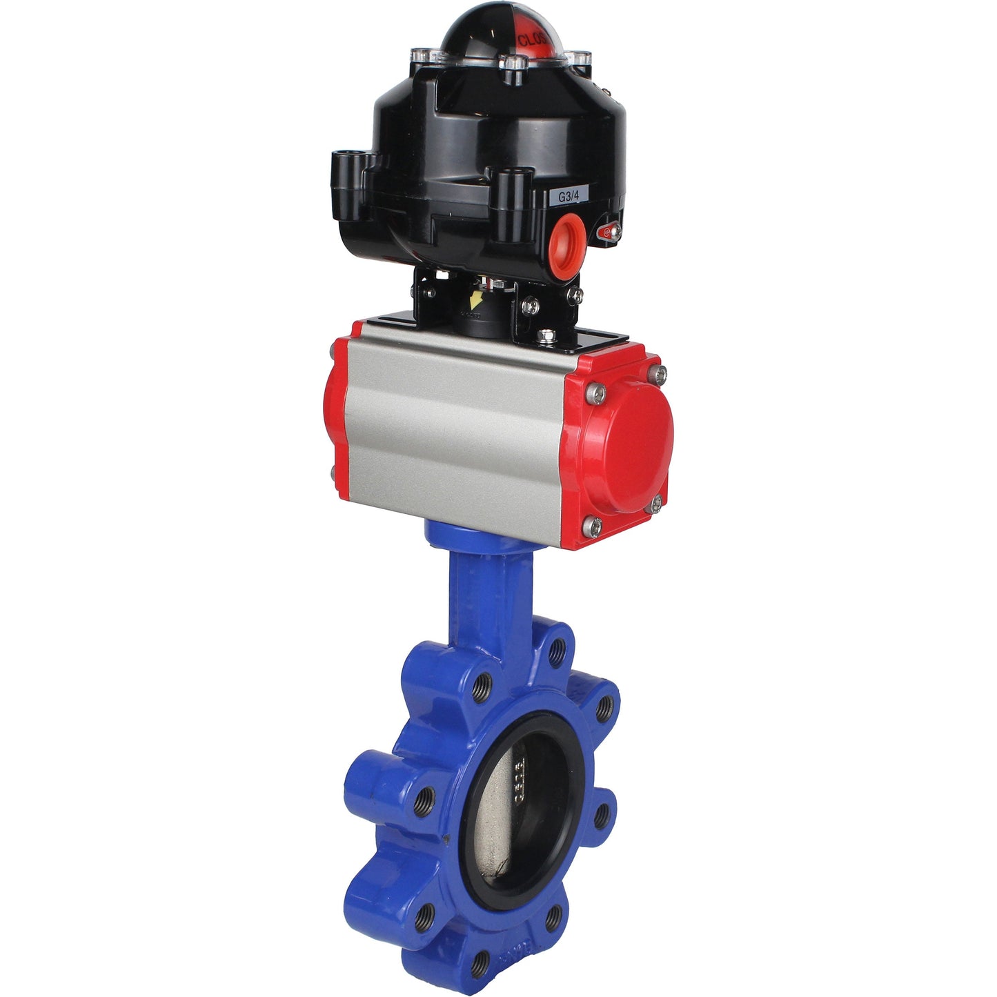 Válvula de mariposa de agua DNOVA WBV1616E-2W-Fb-H, material del cuerpo: hierro fundido QT450, material del disco: hierro fundido QT450, sello: EPDM, actuador neumático PA-SA con resortes de retorno, 4M310-08 24V, LSU APL-510N EX