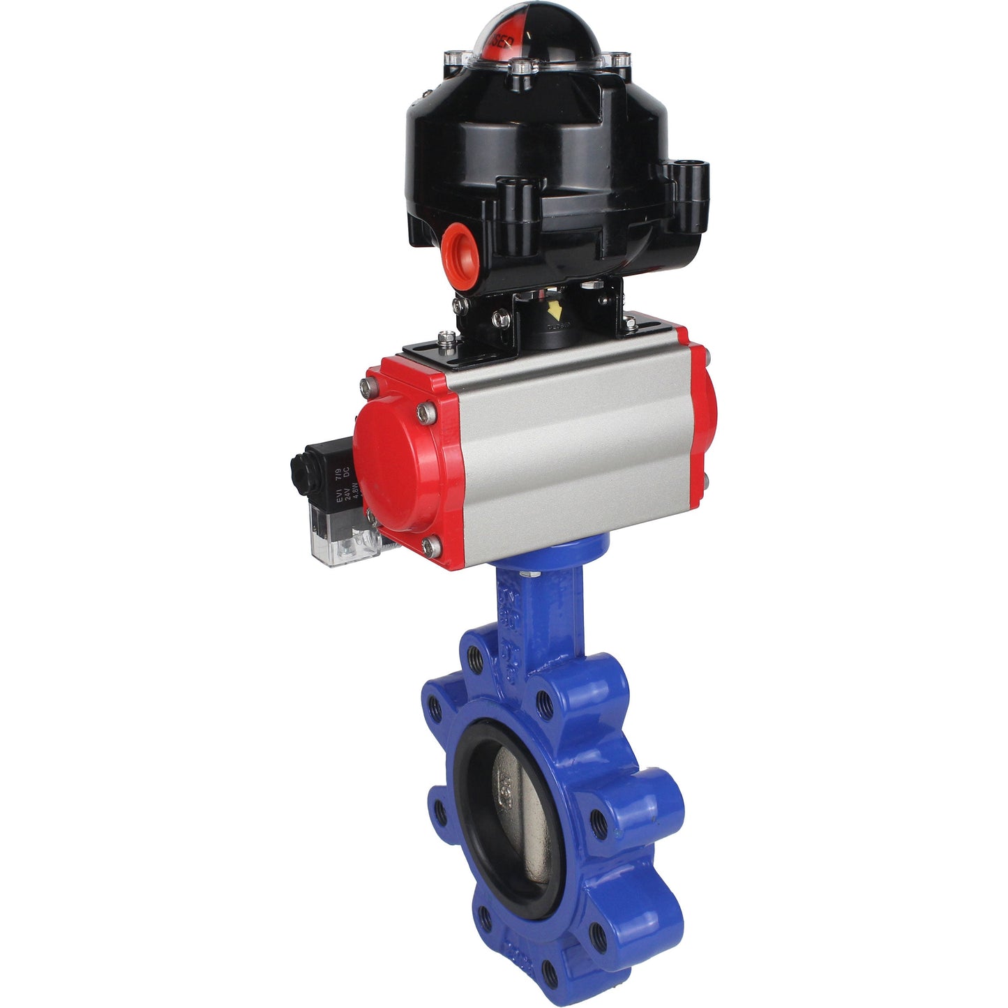 Válvula de mariposa de agua DNOVA WBV1616N-2W-Fb-H, material del cuerpo: hierro fundido QT450, material del disco: hierro fundido QT450, sello: NBR, actuador neumático PA-DA doble acción, 4M310-08 24V, LSU APL-510N EX