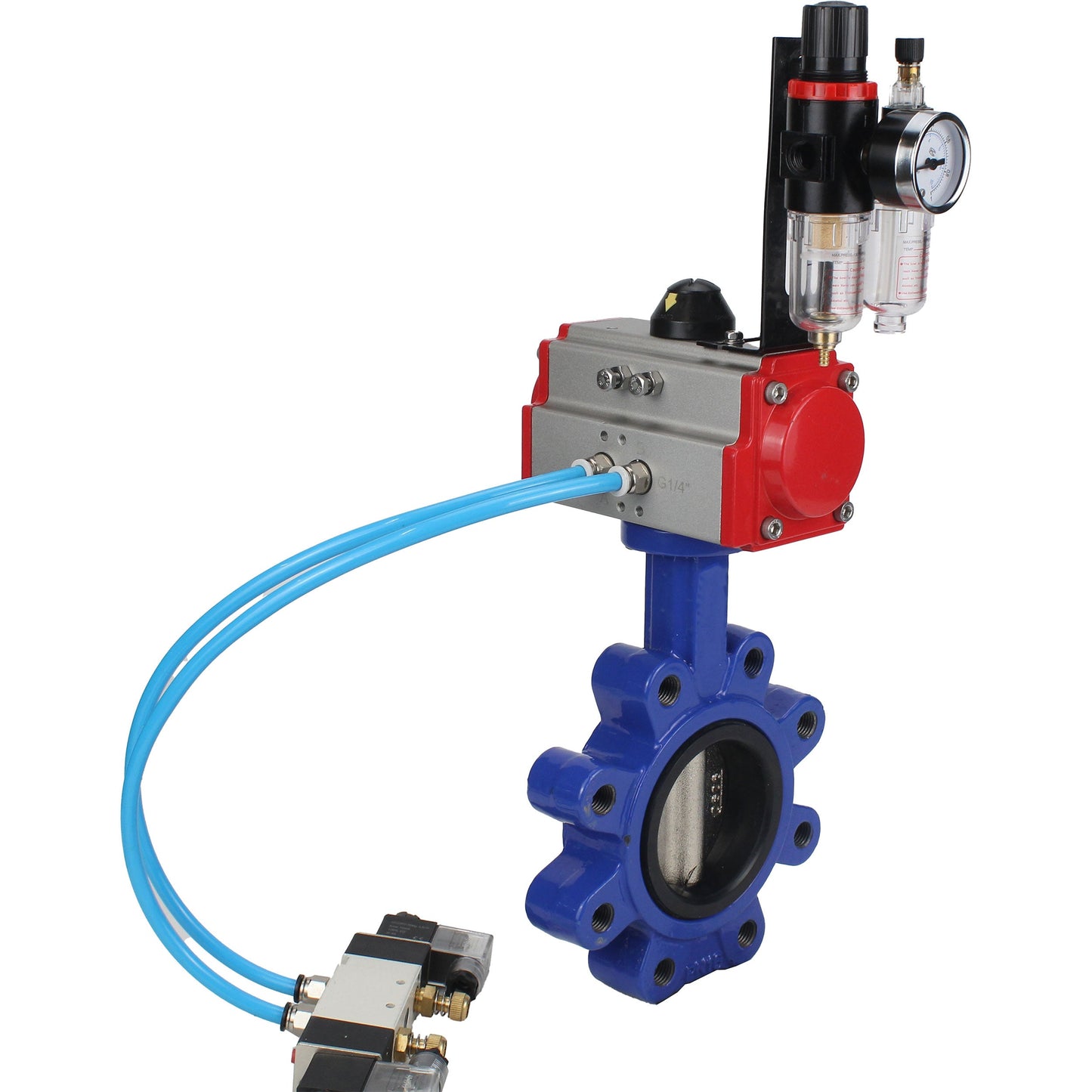 Water Butterfly Valve DNOVA WBV1616E-2W-Fb-H, body material - cast iron QT450, disk material - cast iron QT450, seal - EPDM, pneumatic actuator PA-SA with return springs, 4V320-10 220V ATU AFC2000