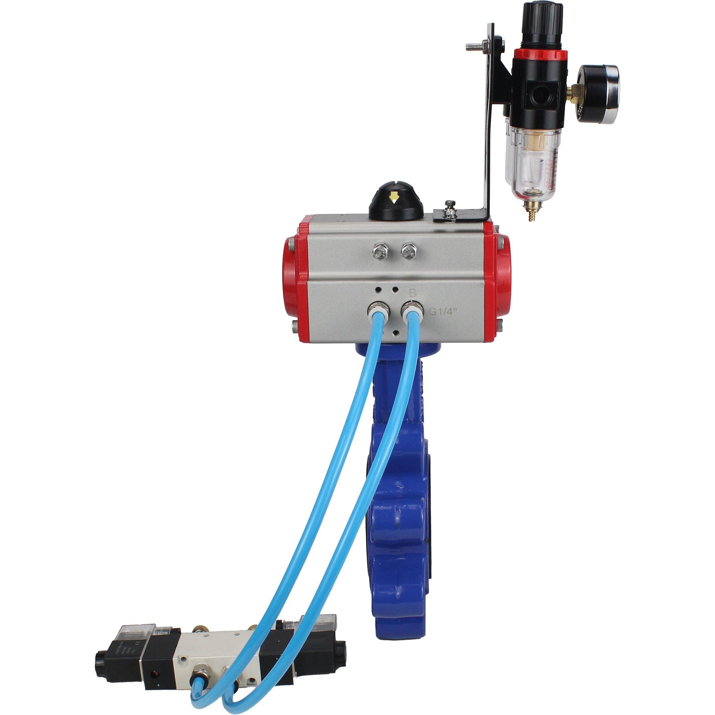 Water Butterfly Valve DNOVA WBV1616E-2W-Fb-H, body material - cast iron QT450, disk material - cast iron QT450, seal - EPDM, pneumatic actuator PA-SA with return springs, 4V320-10 220V ATU AFC2000