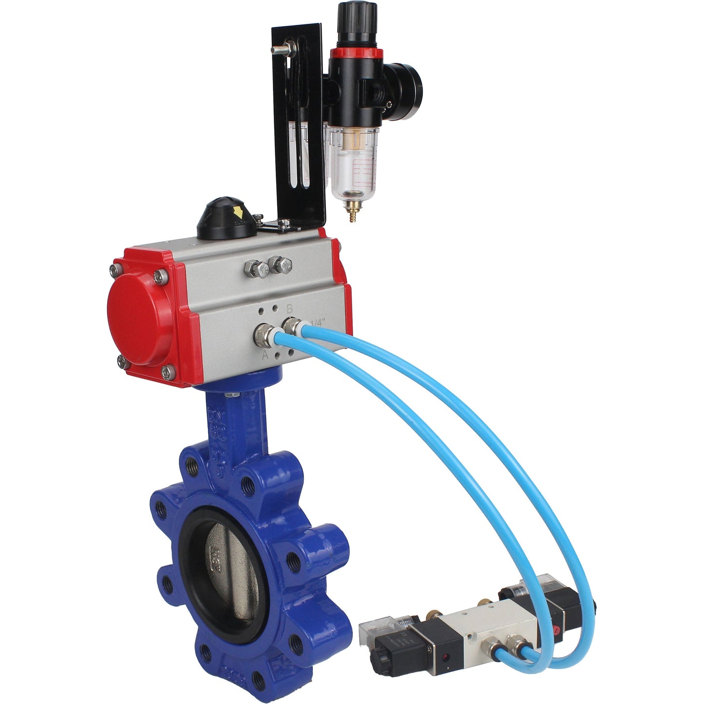 Water Butterfly Valve DNOVA WBV1616E-2W-Fb-H, body material - cast iron QT450, disk material - cast iron QT450, seal - EPDM, pneumatic actuator PA-SA with return springs, 4V320-10 220V ATU AFC2000