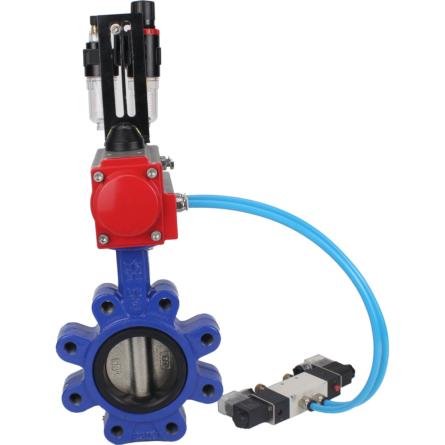 Water Butterfly Valve DNOVA WBV1616E-2W-Fb-H, body material - cast iron QT450, disk material - cast iron QT450, seal - EPDM, pneumatic actuator PA-SA with return springs, 4V320-10 220V ATU AFC2000
