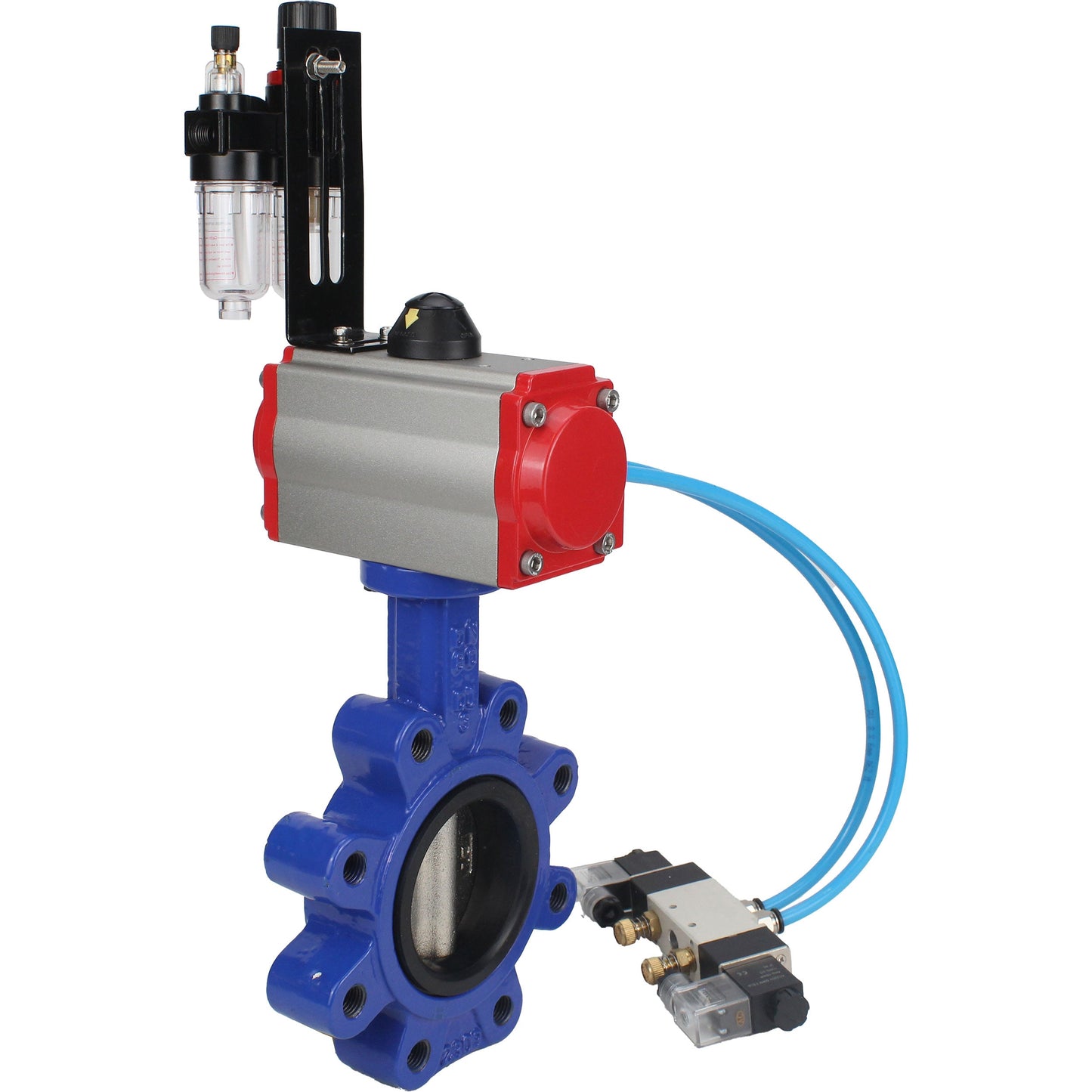 Water Butterfly Valve DNOVA WBV1616E-2W-Fb-H, body material - cast iron QT450, disk material - cast iron QT450, seal - EPDM, pneumatic actuator PA-SA with return springs, 4V320-10 220V ATU AFC2000