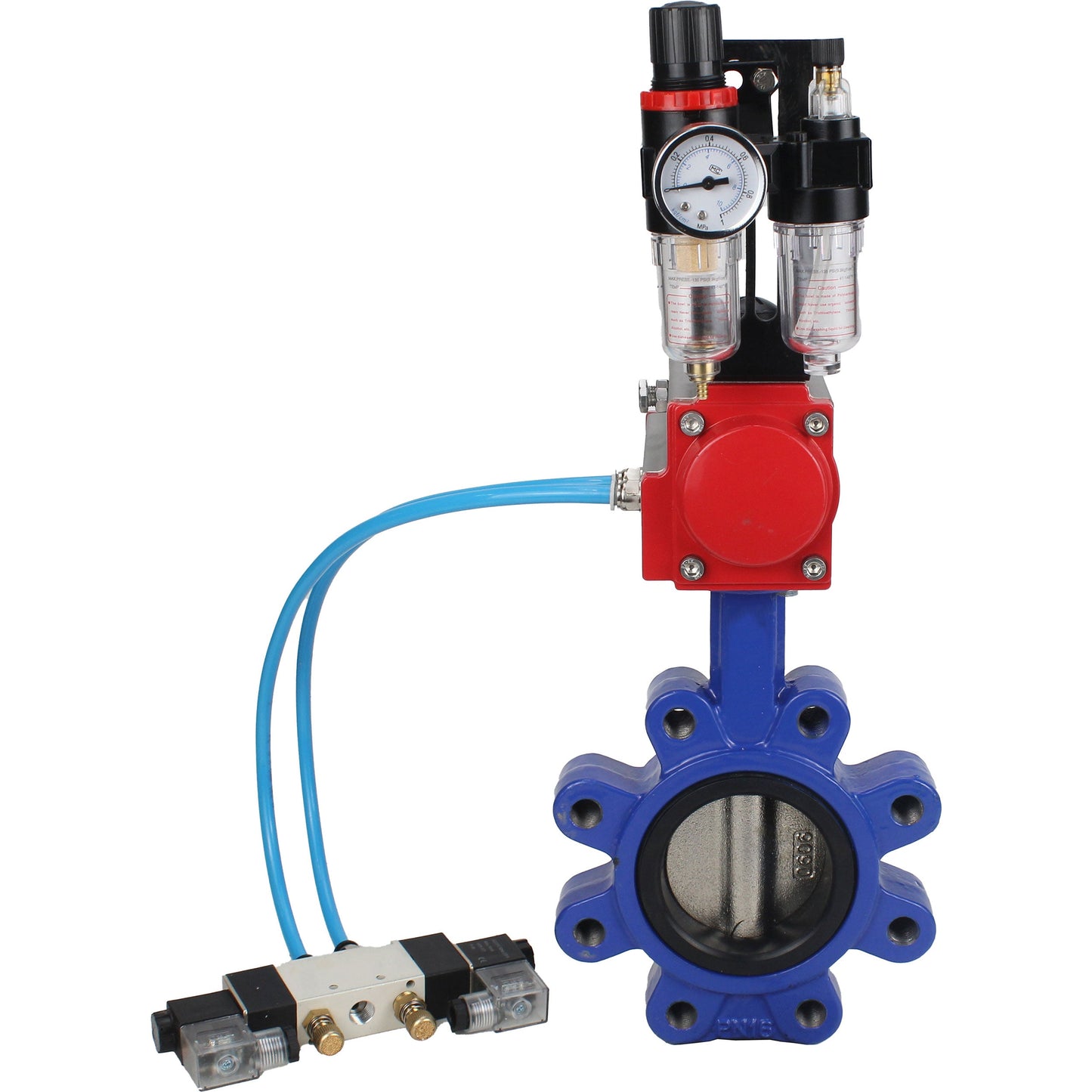 Water Butterfly Valve DNOVA WBV1616E-2W-Fb-H, body material - cast iron QT450, disk material - cast iron QT450, seal - EPDM, pneumatic actuator PA-SA with return springs, 4V320-10 220V ATU AFC2000
