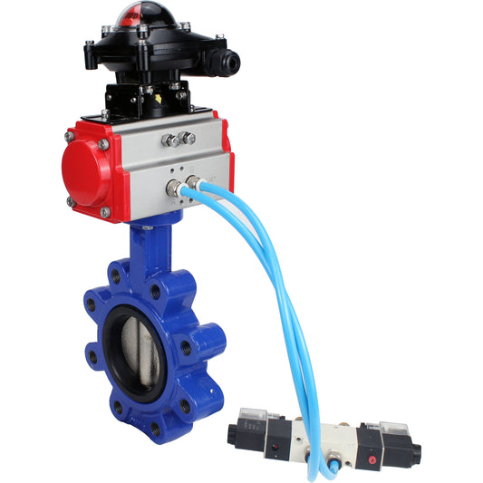 Water Butterfly Valve DNOVA WBV1616E-2W-Fb-H, body material - cast iron QT450, disk material - cast iron QT450, seal - EPDM, pneumatic actuator PA-SA with return springs, 4V320-08 220V, LSU APL-210N